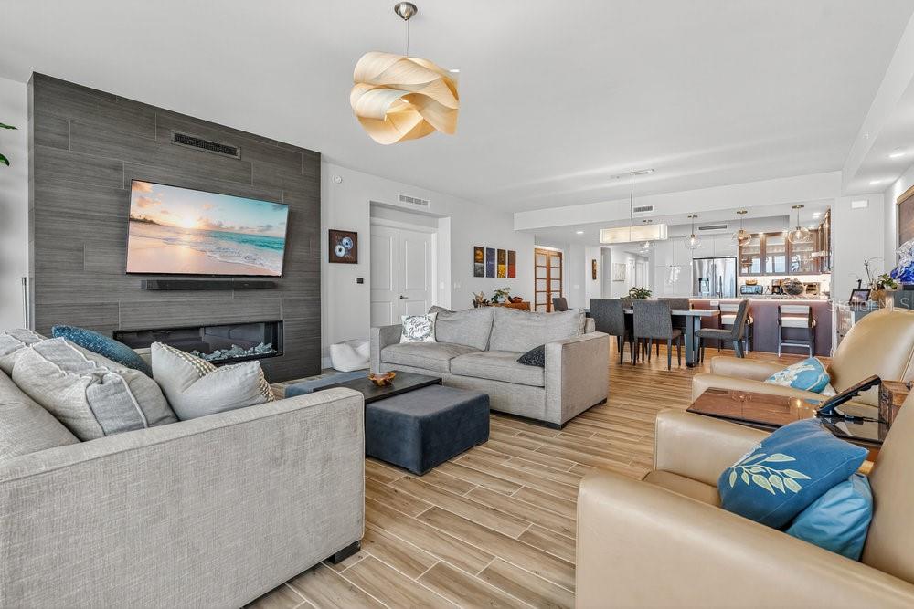 Oversized living room. With electric fireplace