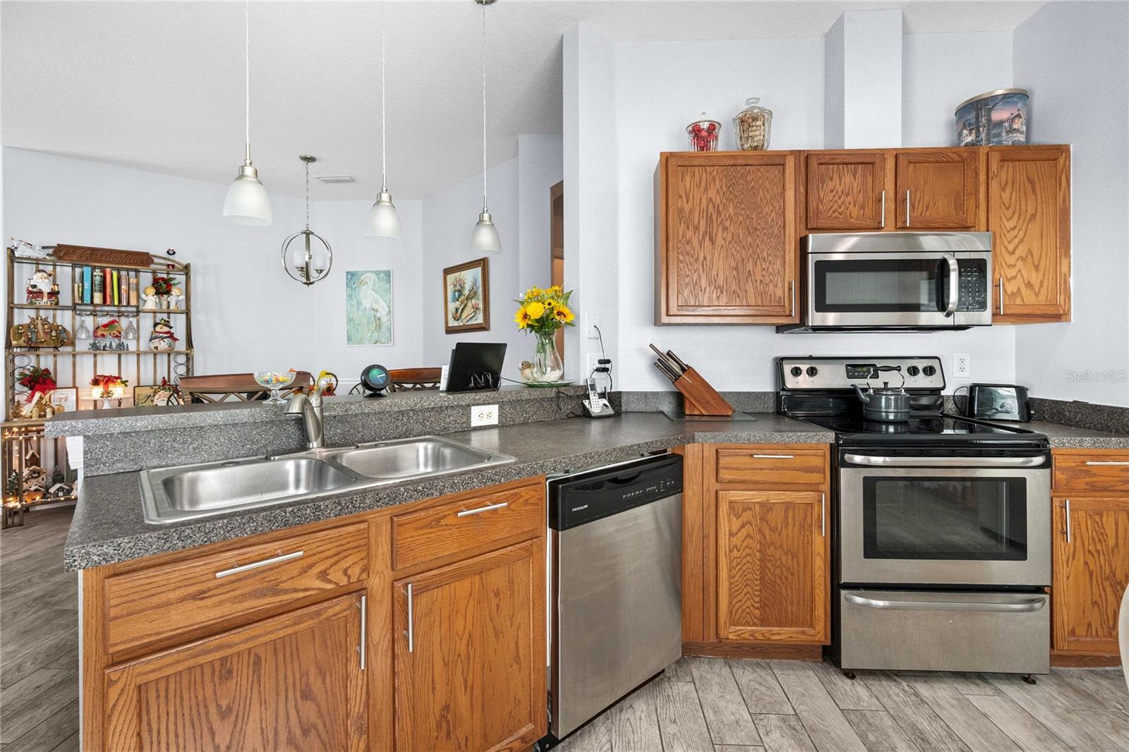 Kitchen with view of dining room