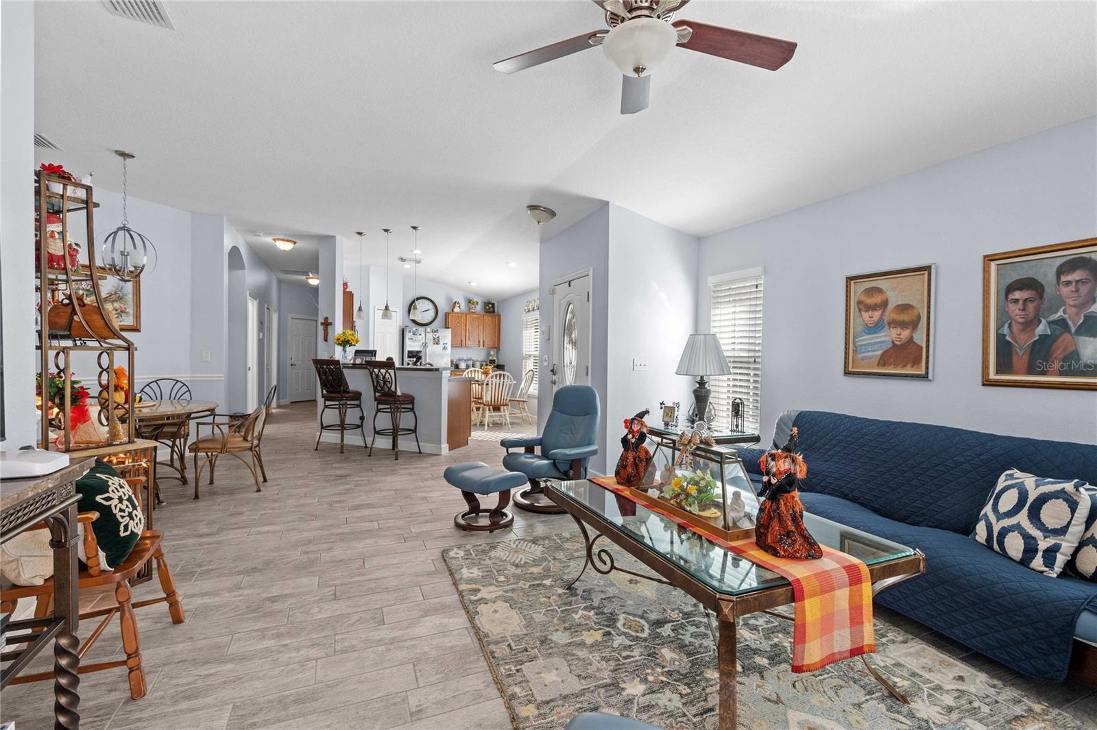 Living room with view of Dining room and kitchen