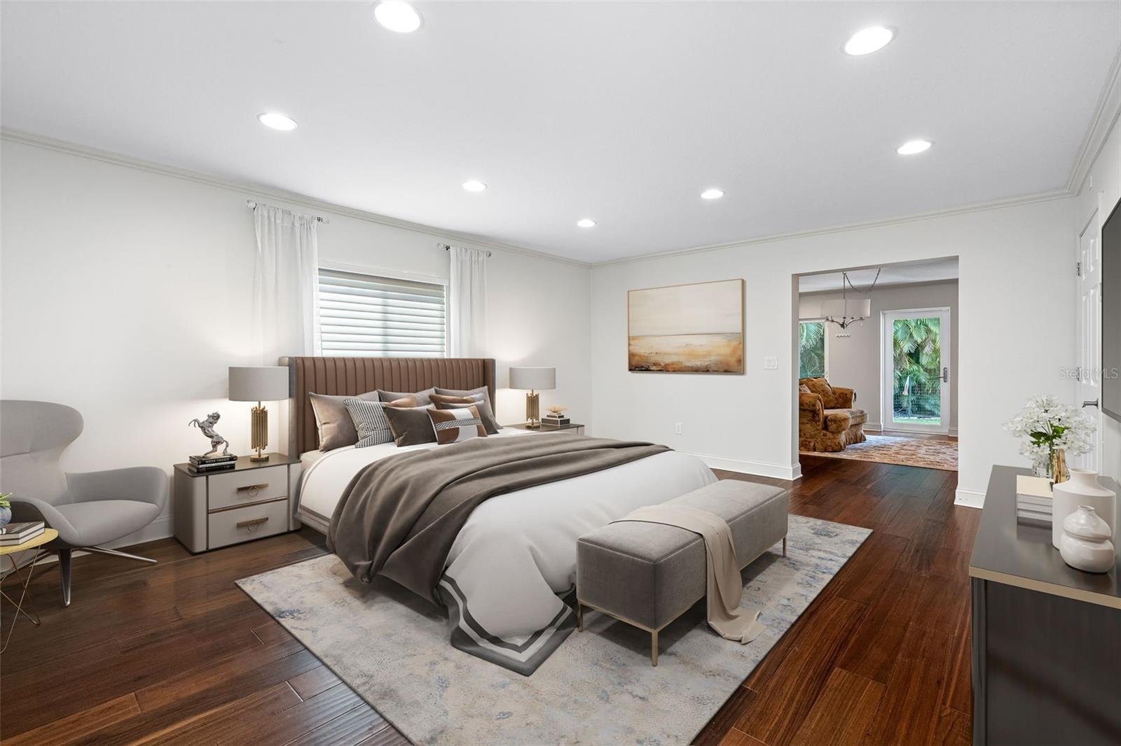 Primary bedroom staged