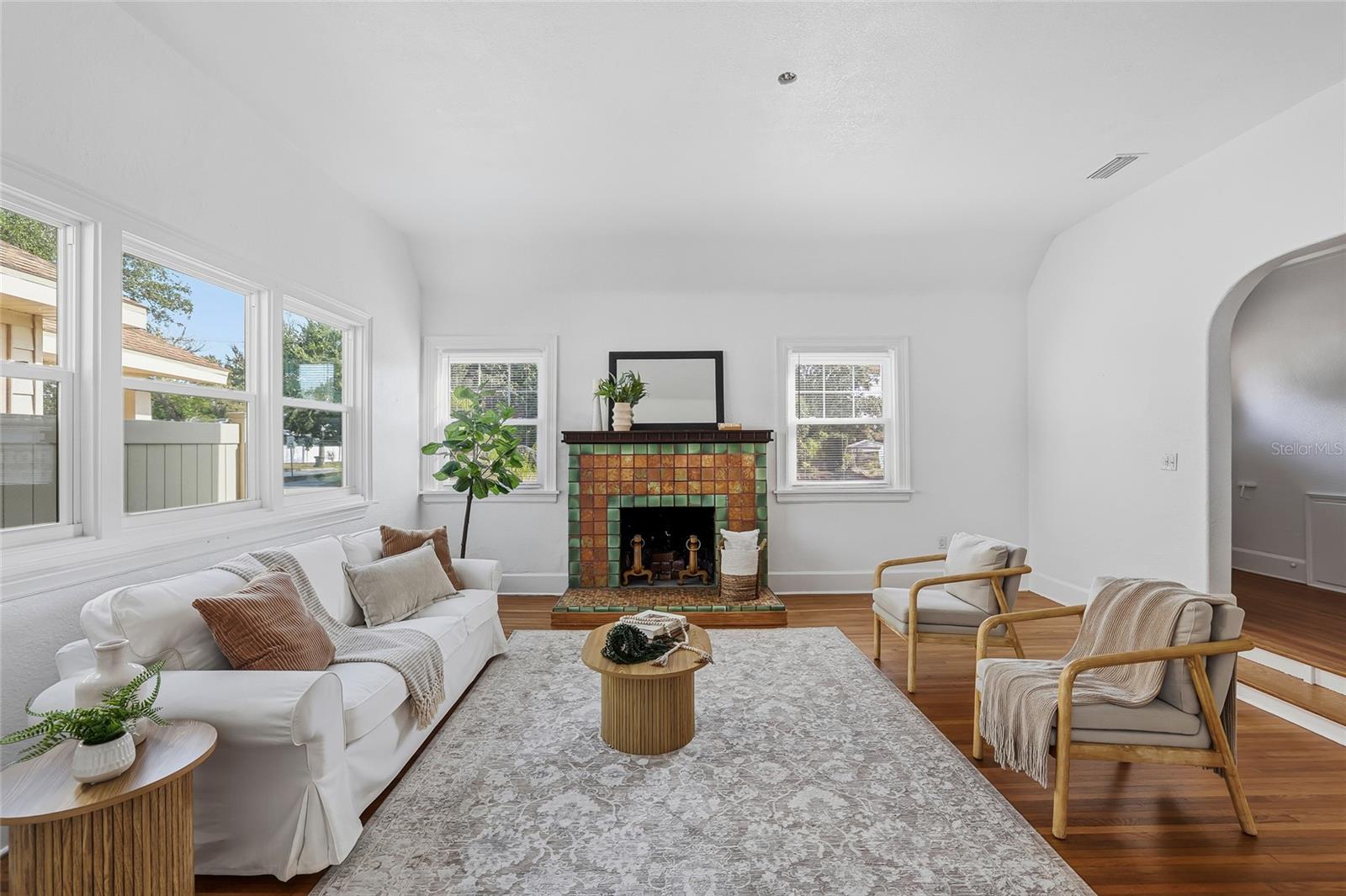 10-foot Ceilings in Unique Living Room