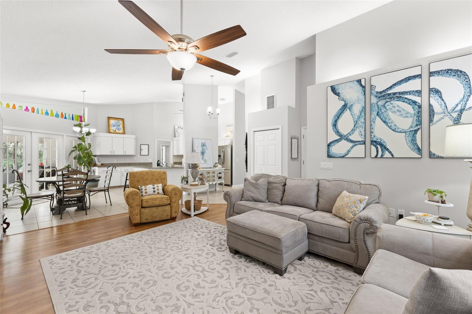 Family Room looking towards dining area and kitchen.