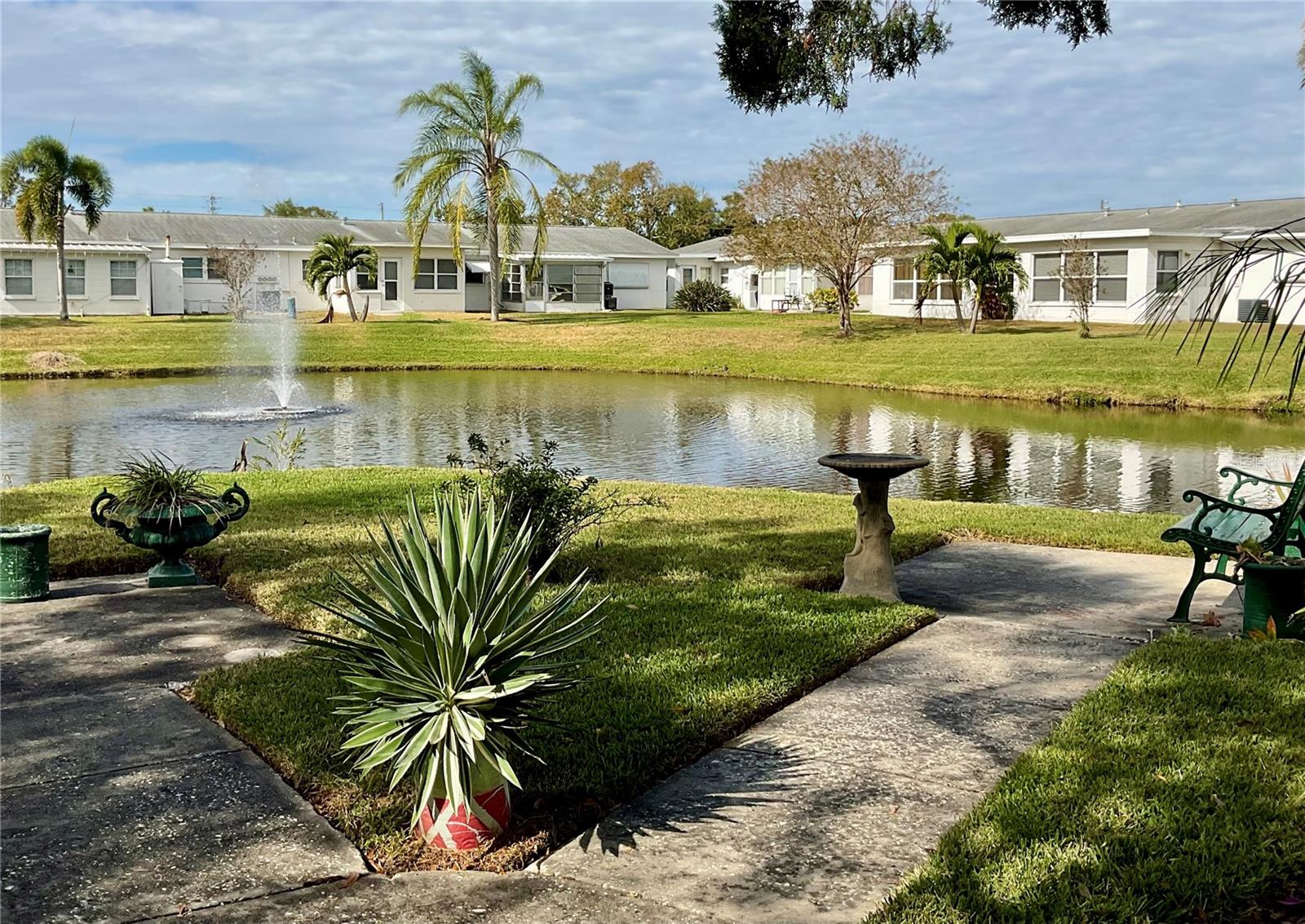 Pond and fountain by clubhouse