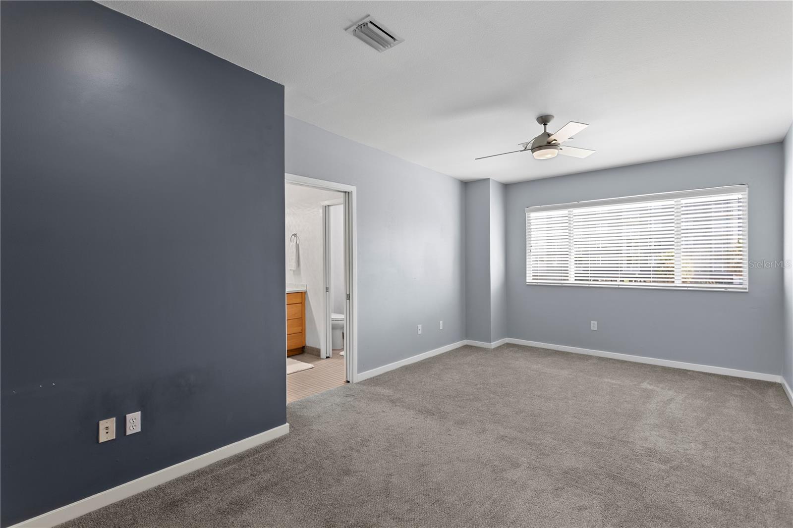 Accent walls and Large window full of natural light in 3rd floor Primary Loft ensuite