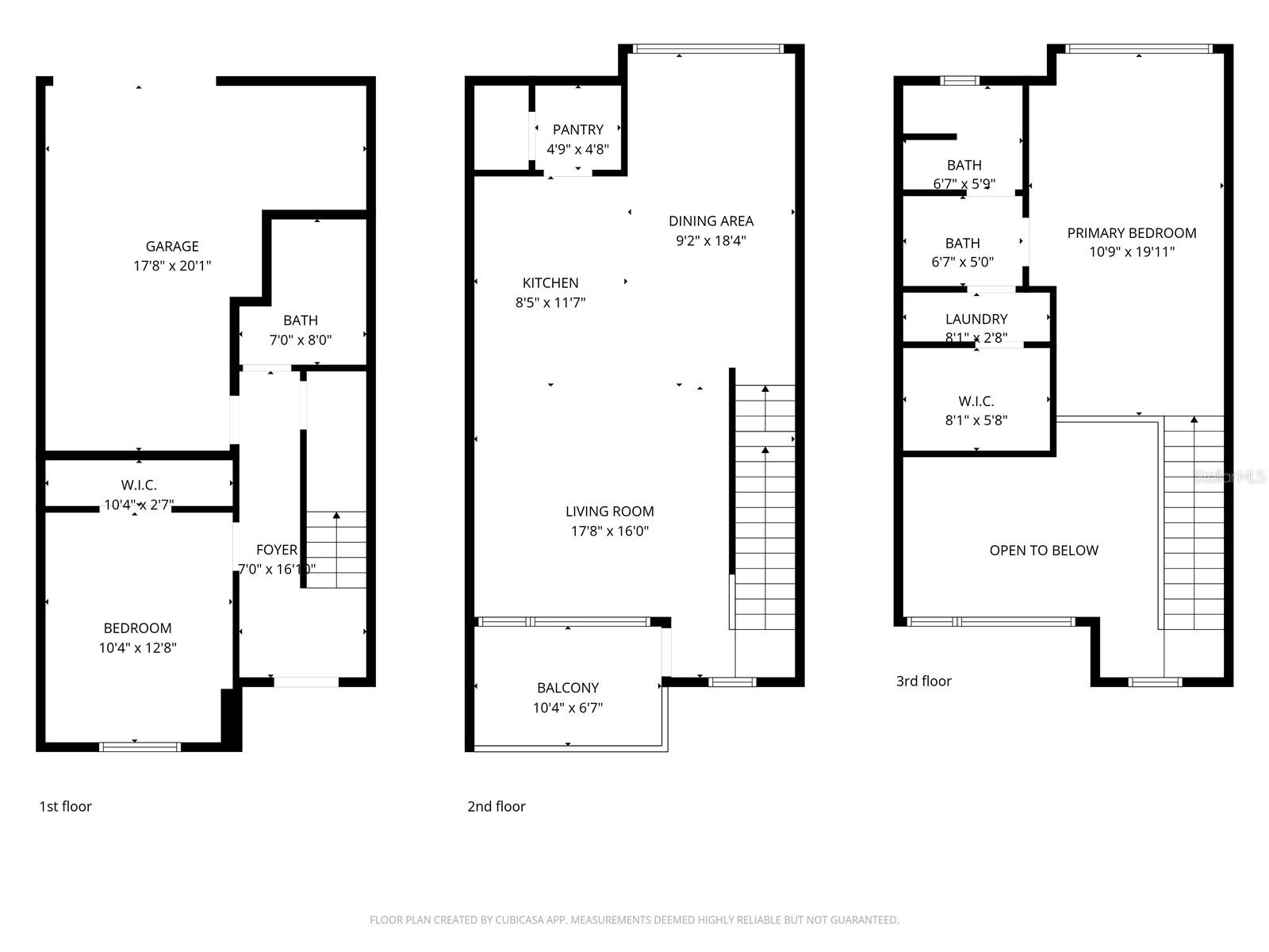 Floor plan of townhouse with each floor