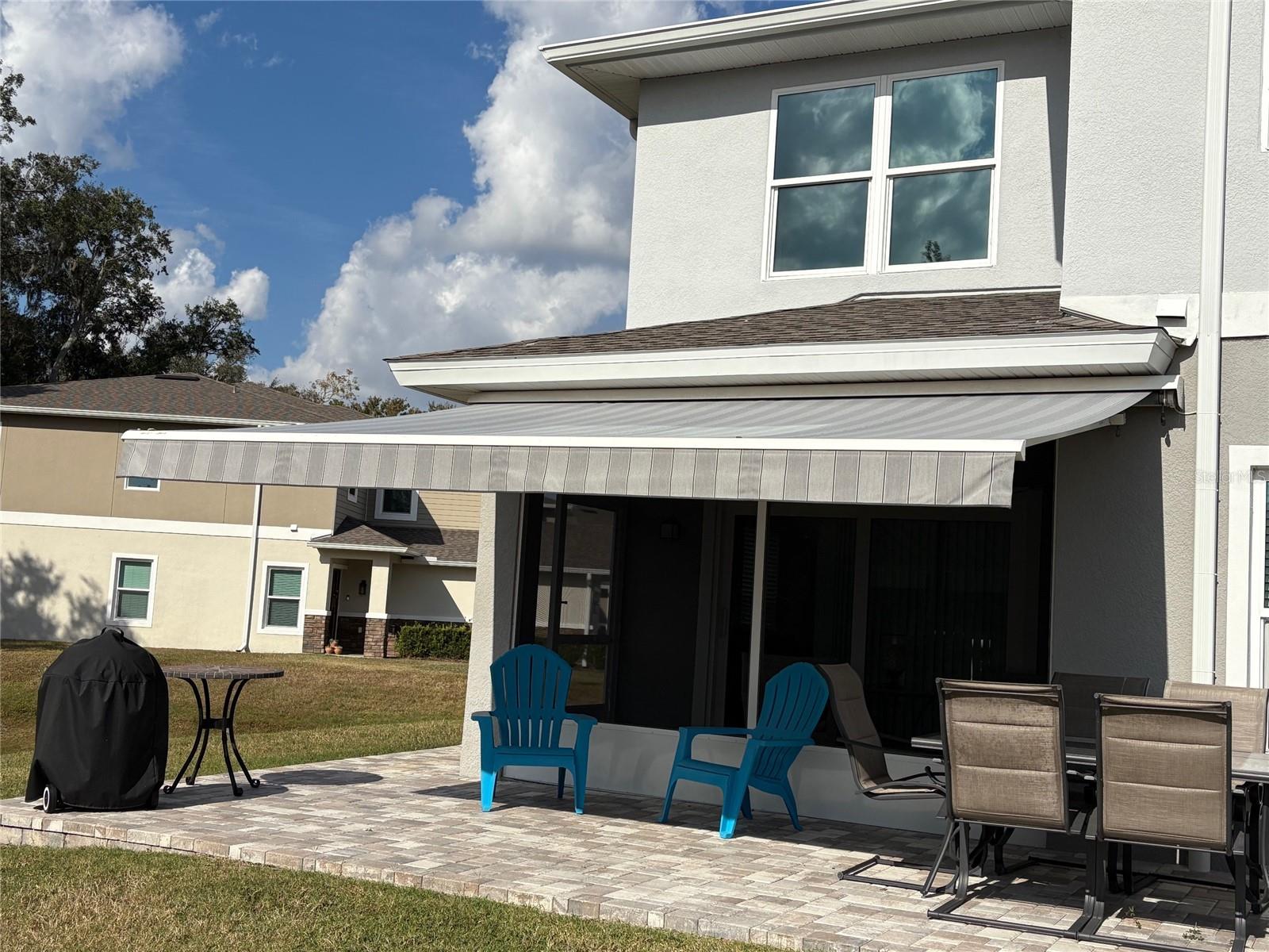 Motorized awning great for afternoon shading