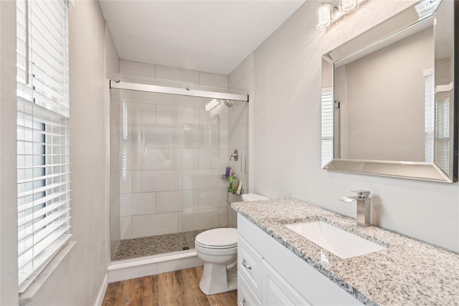 Primary bathroom with new vanity, fixtures and commode
