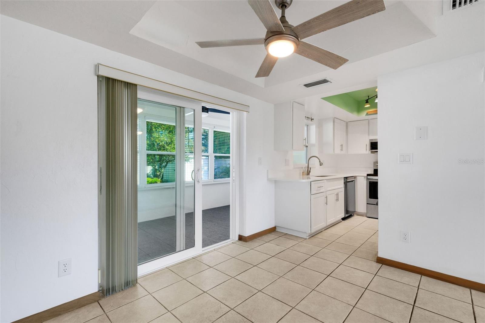 Florida room and kitchen