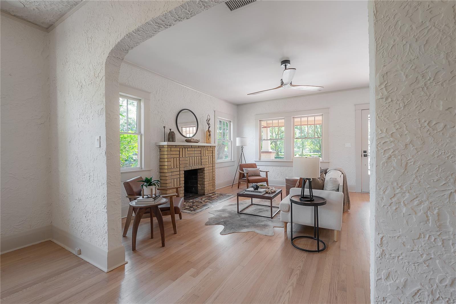 Wood burning fireplace