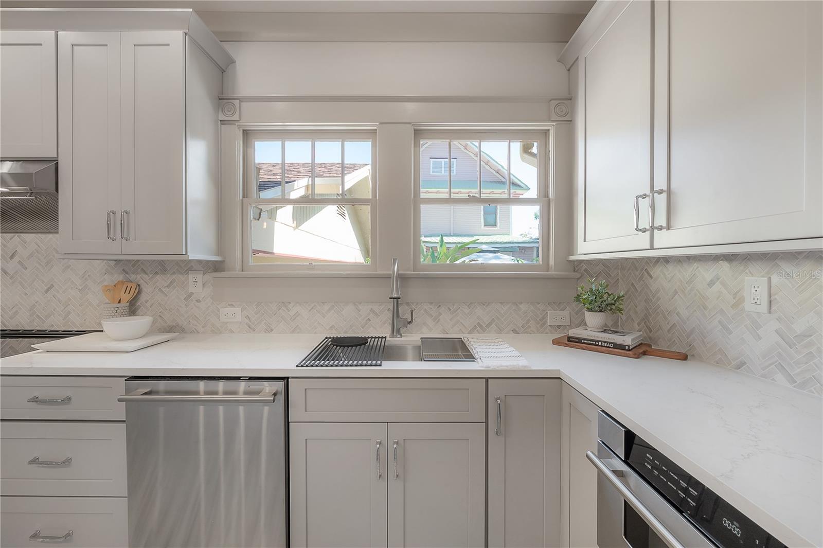 Bright kitchen with double windows