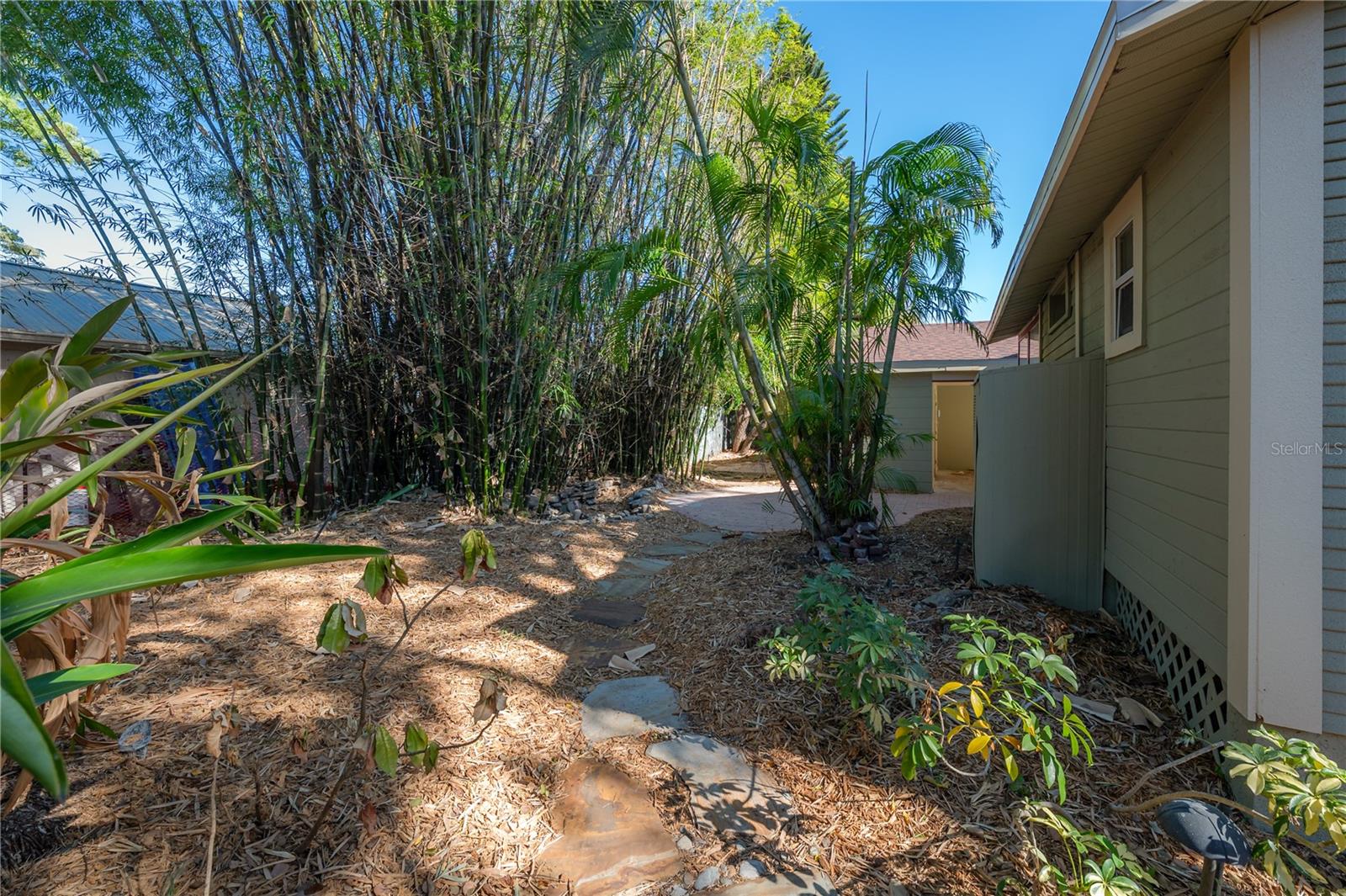 The spacious, shaded backyard provides a versatile canvas for your vision