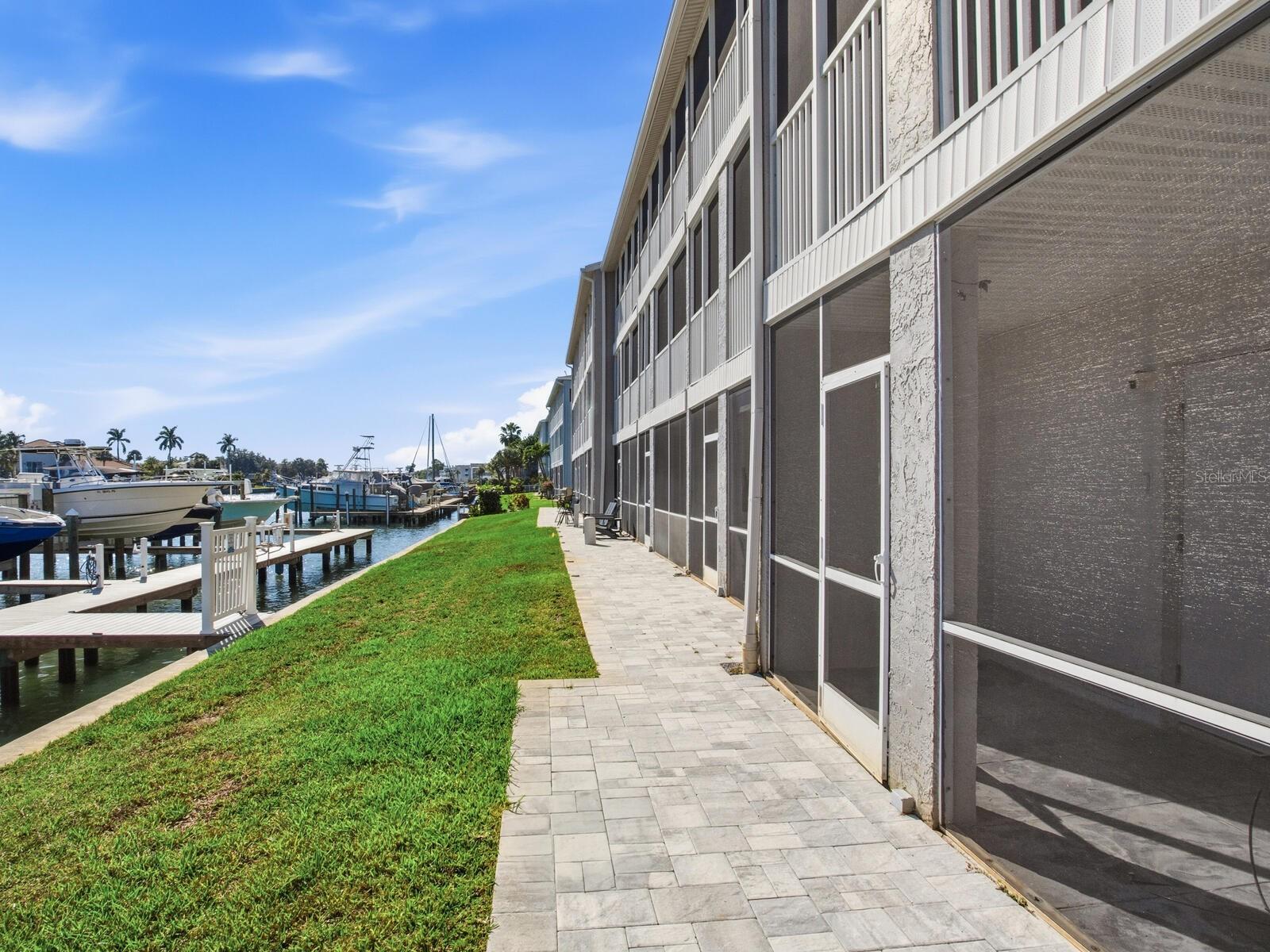 Raised newer seawall with Tex decking system with water and electricity