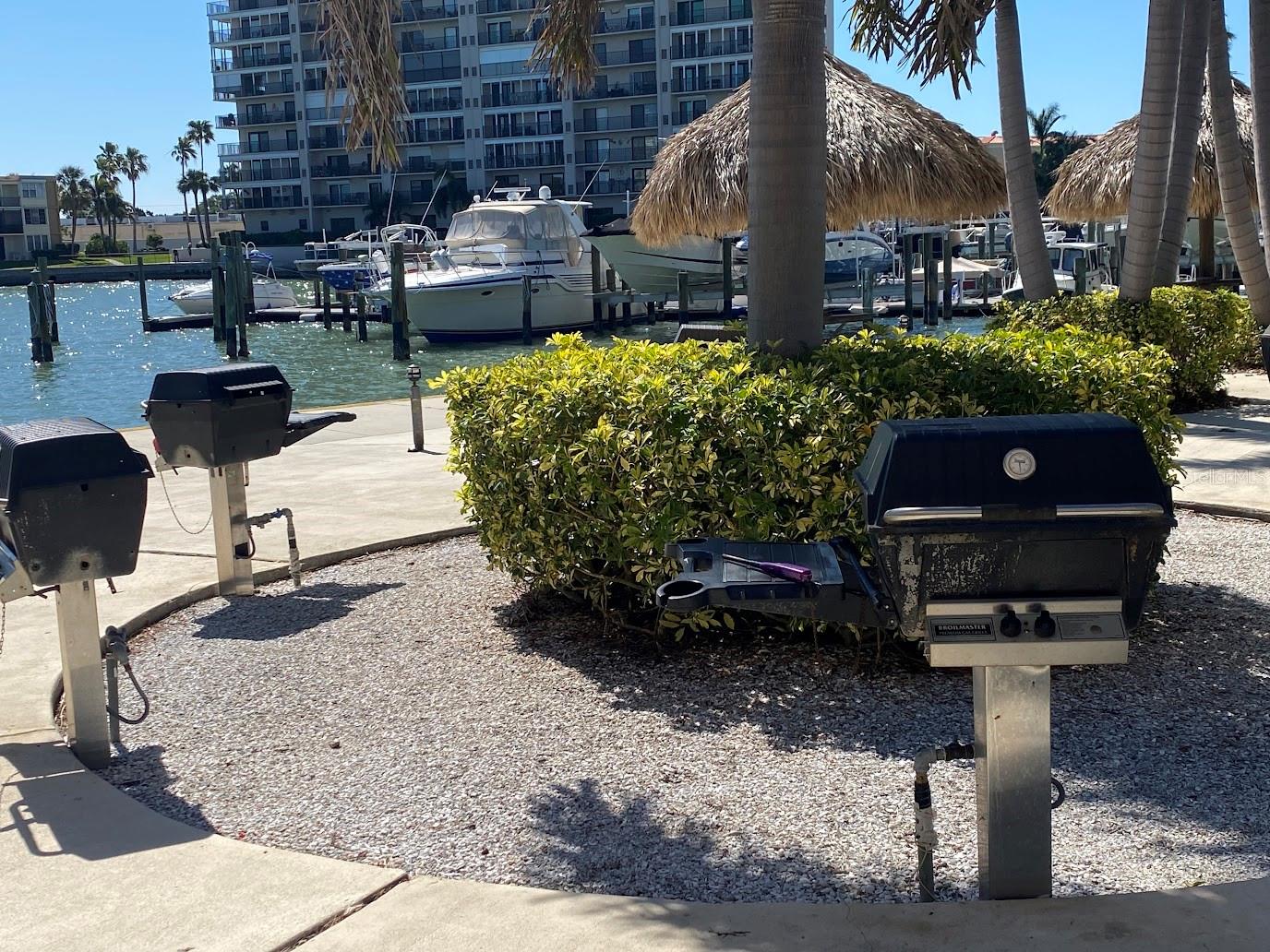 There are several grilling areas around Bay Island for outside get togethers and parties