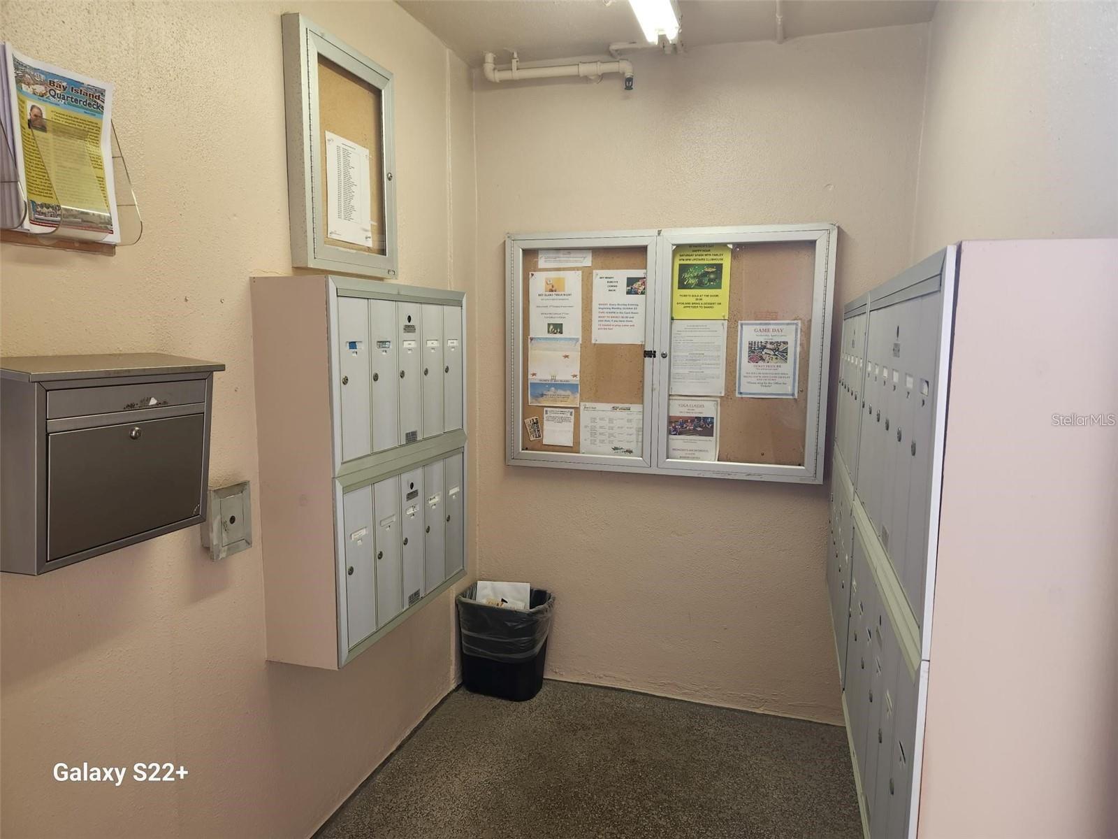 This is where the mailboxes are located for the Enterprise building along with announcements for the owners.