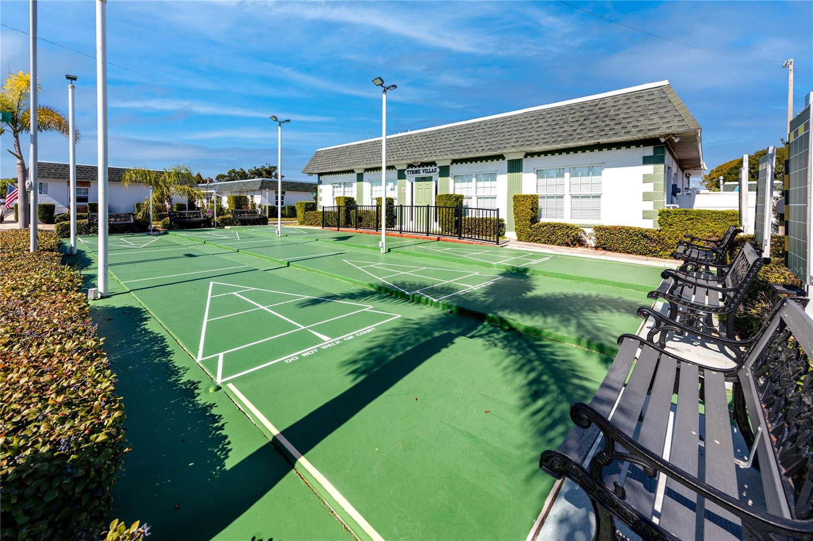 Shuffleboard and clubhouse.