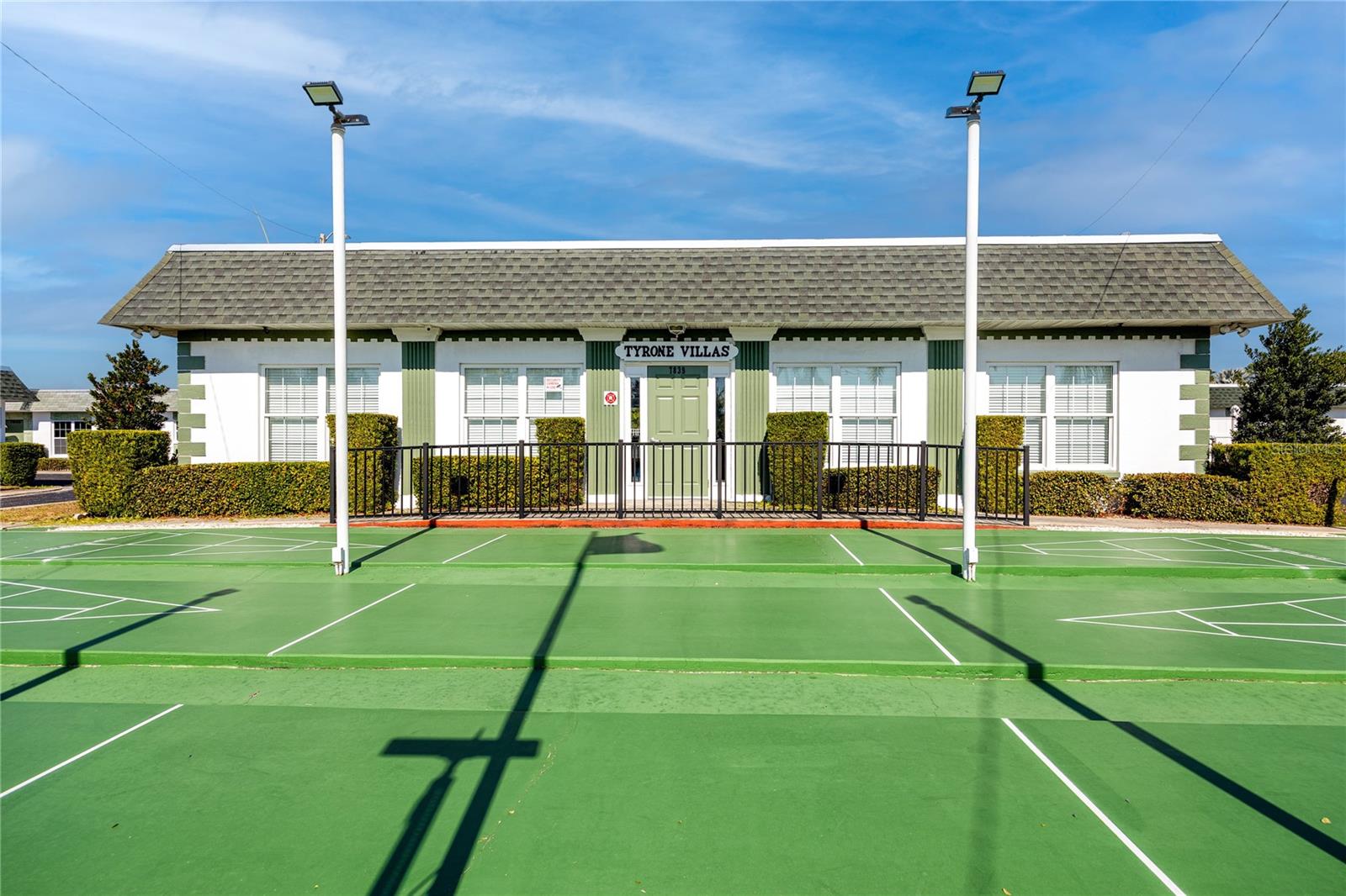 Shuffleboard and clubhouse.