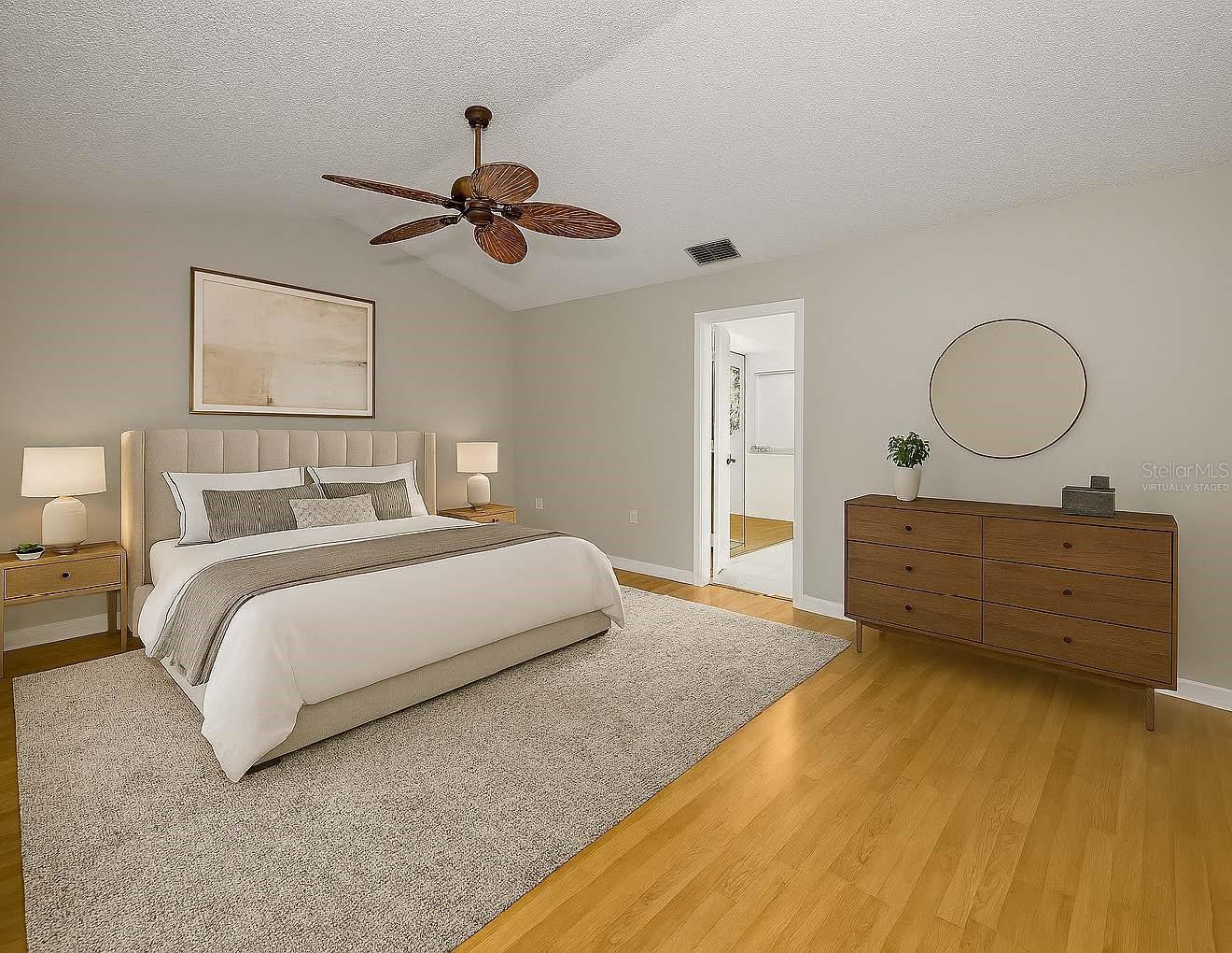 Primary bedroom virtually staged.