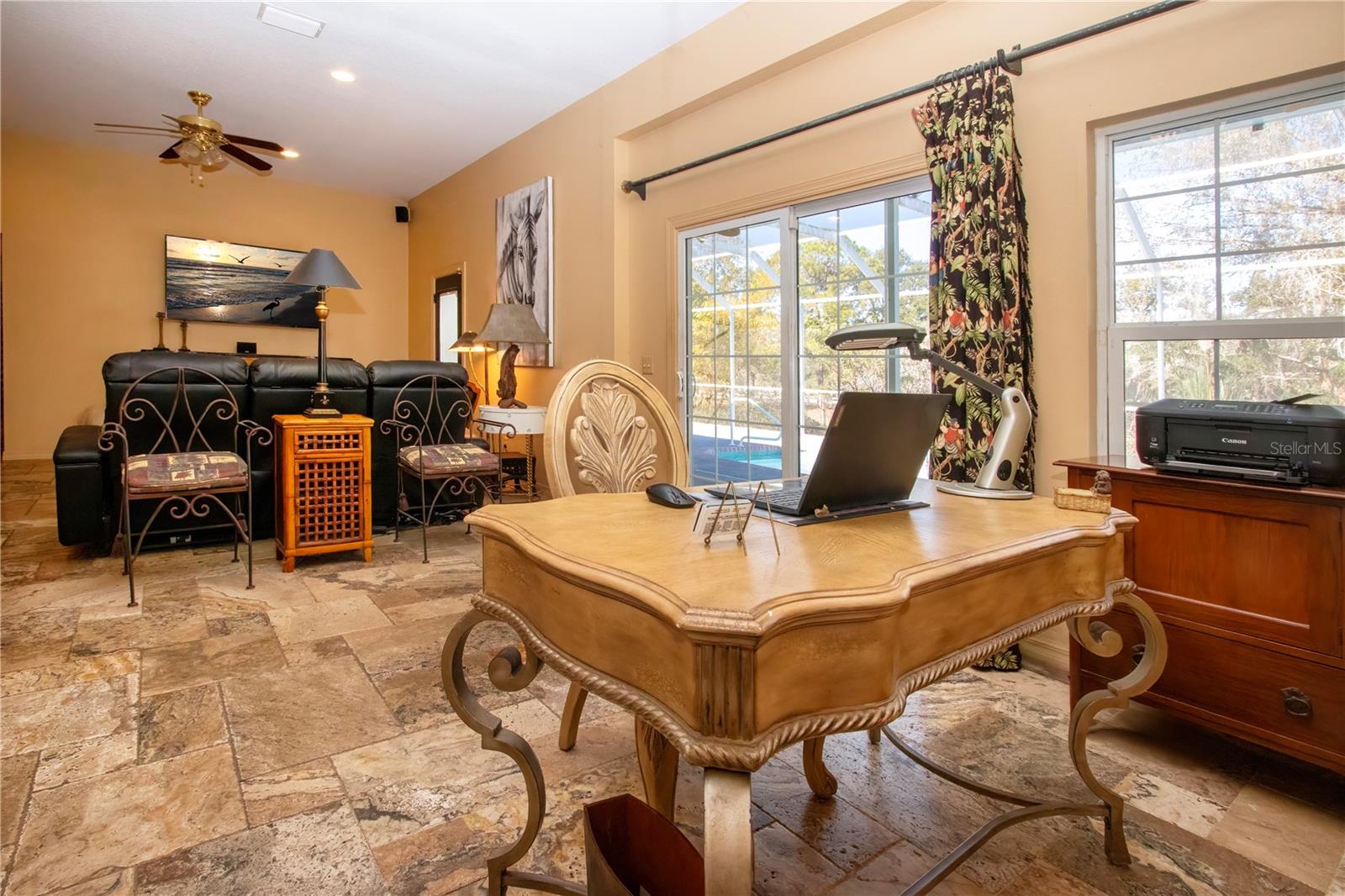 View of the great room from the office area