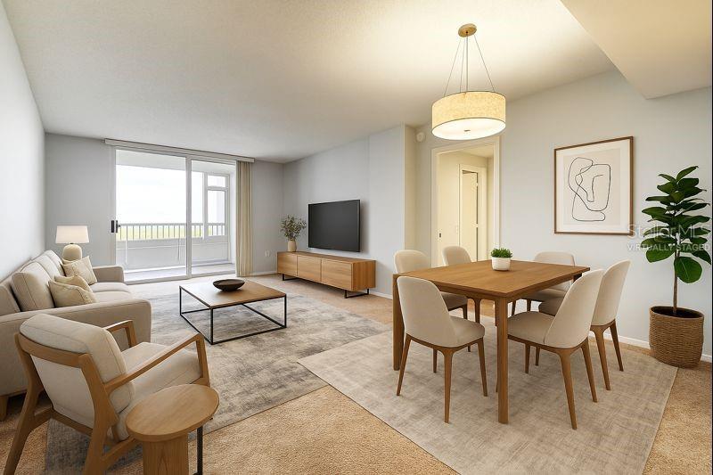 Virtually Staged Dining Room-Living Room