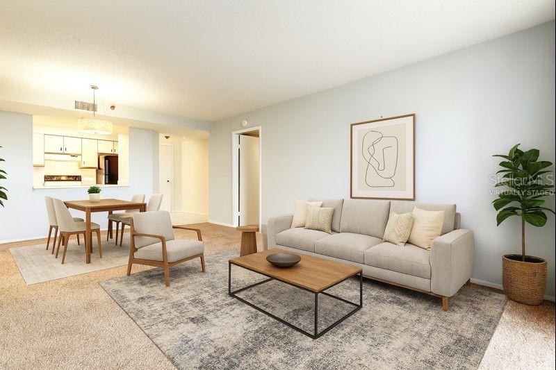 Virtually Staged Living Room-Dining Room