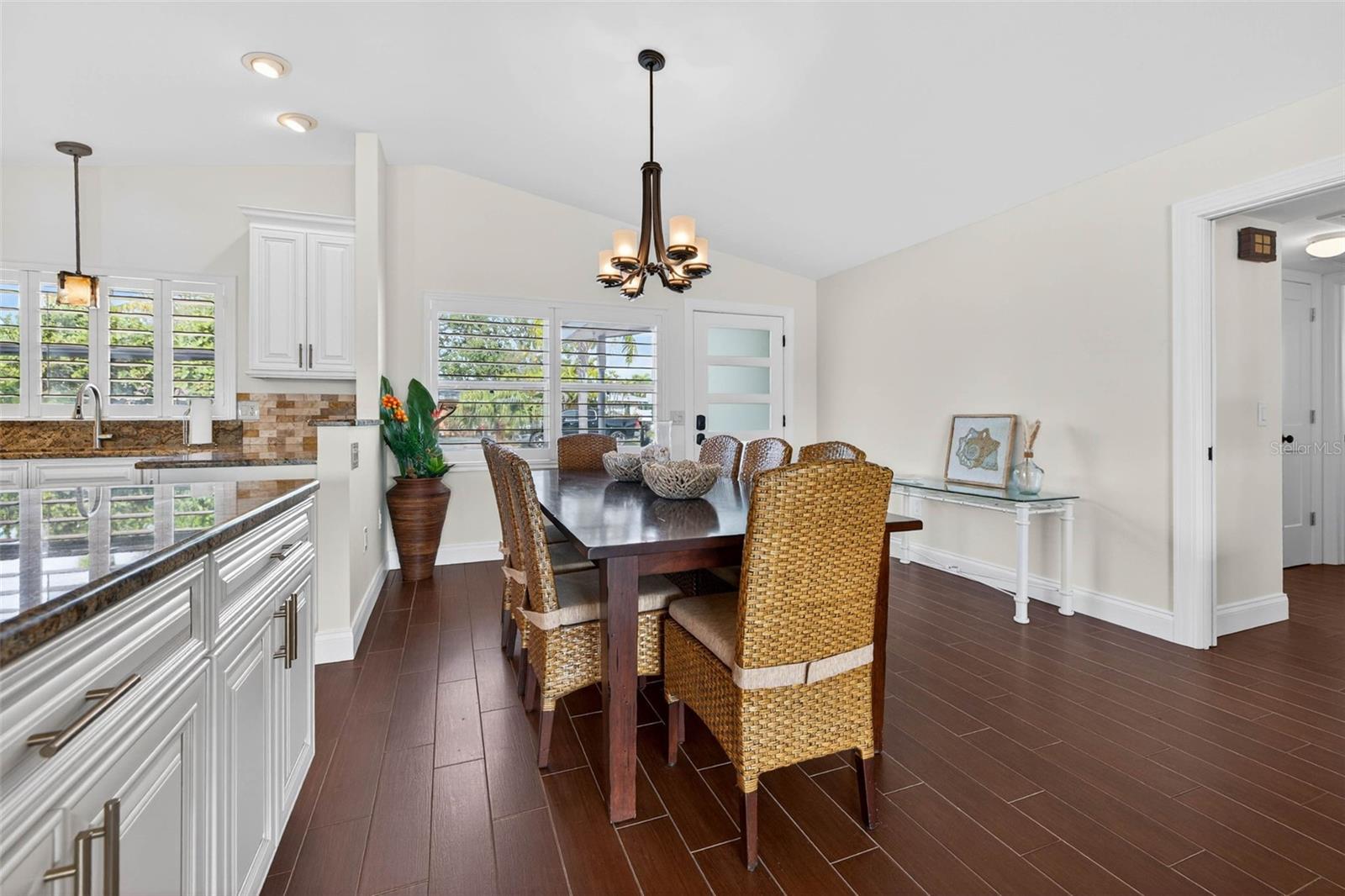 Dining area with high ceilings
