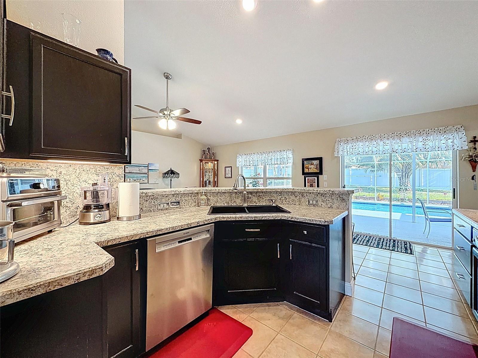 Lots of counterspace too & views of the Pool