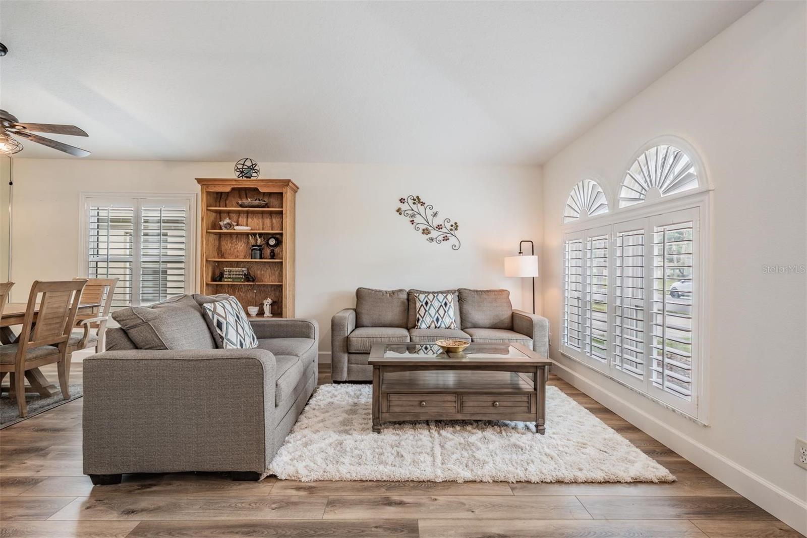 Plantation shutters throughout add a designer touch