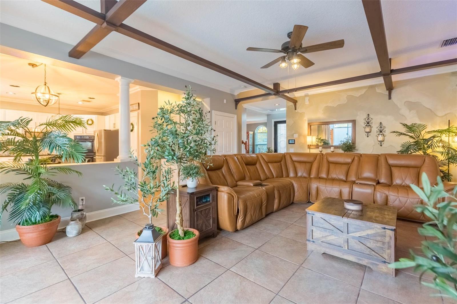 Great room adjacent to the open kitchen