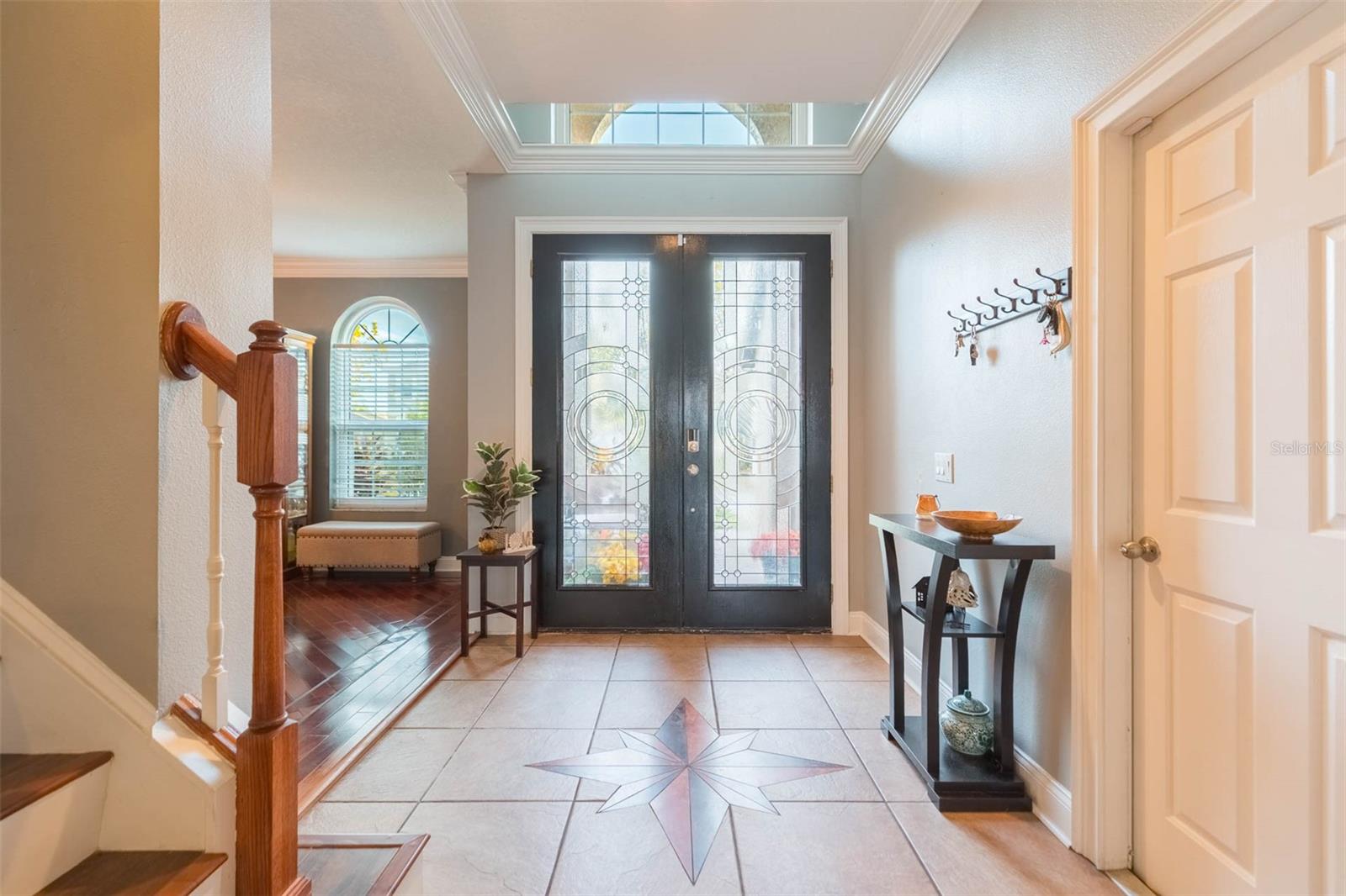 Leaded glass double door entry
