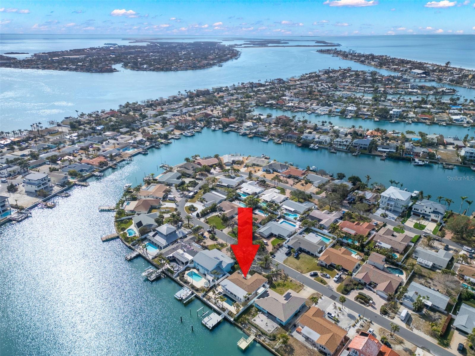 Expansive aerial view with easy access to the intracoastal and Gulf.