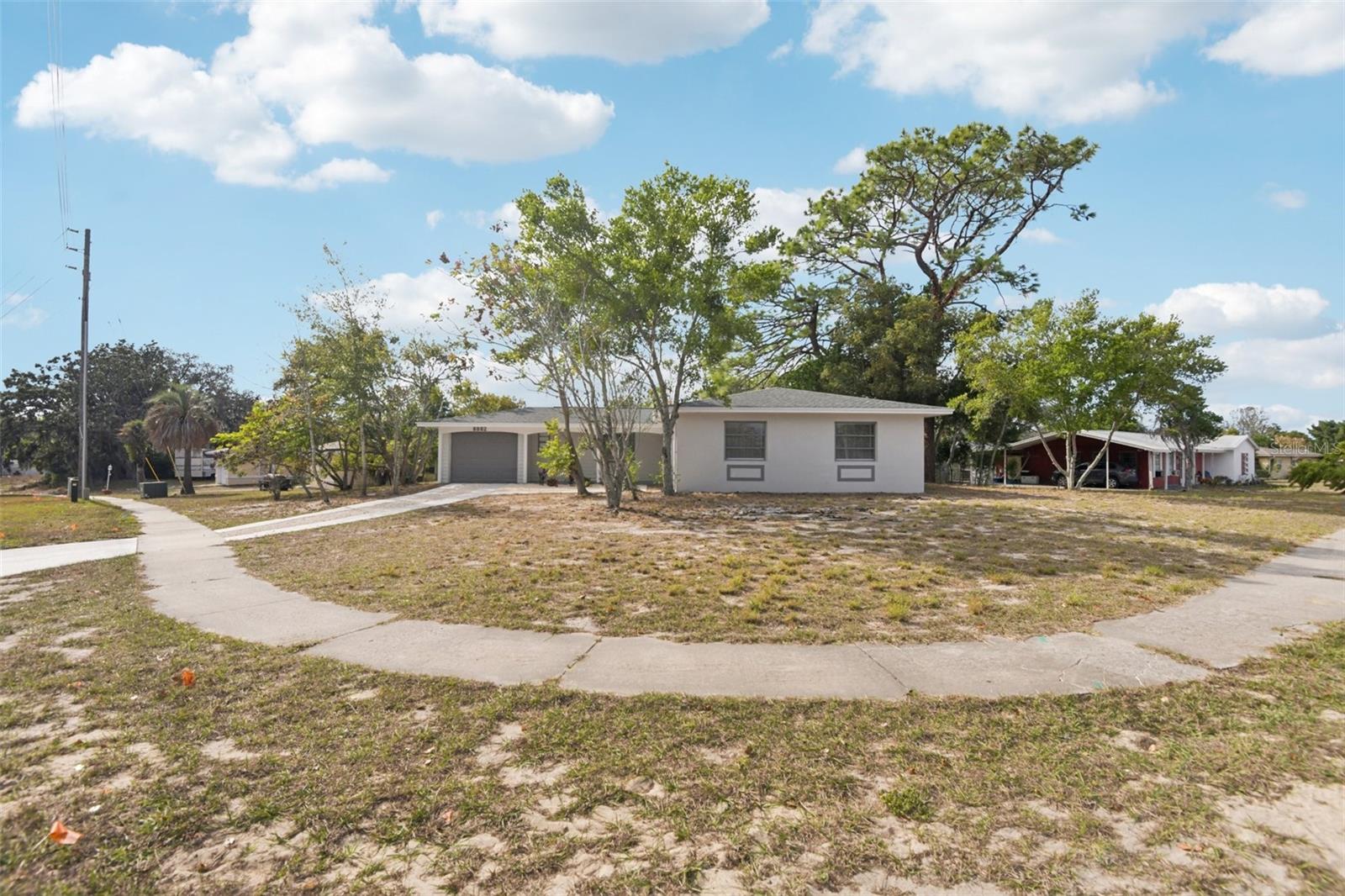 Front corner and sidewalk