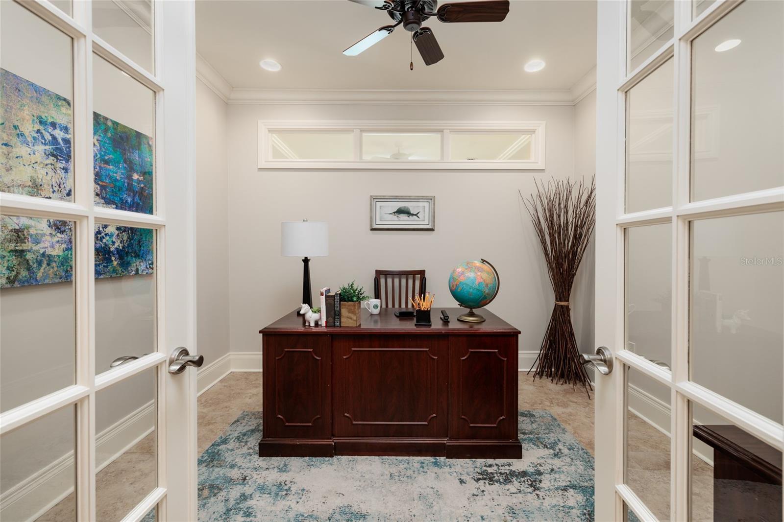 Office with French Doors and a transom window to let in light! (ground floor)