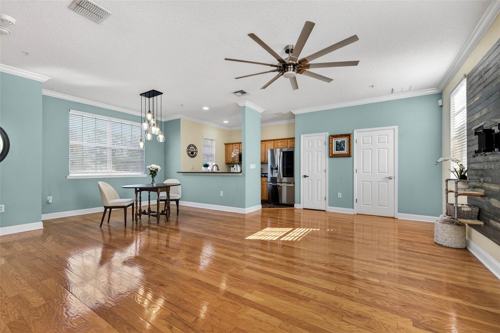 Spacious open floor plan with beautiful hardwood floors.