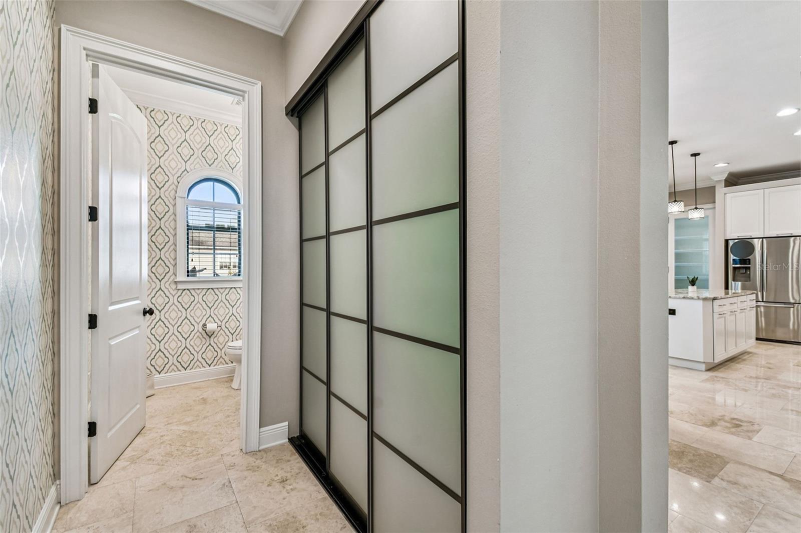 hallway to powder room