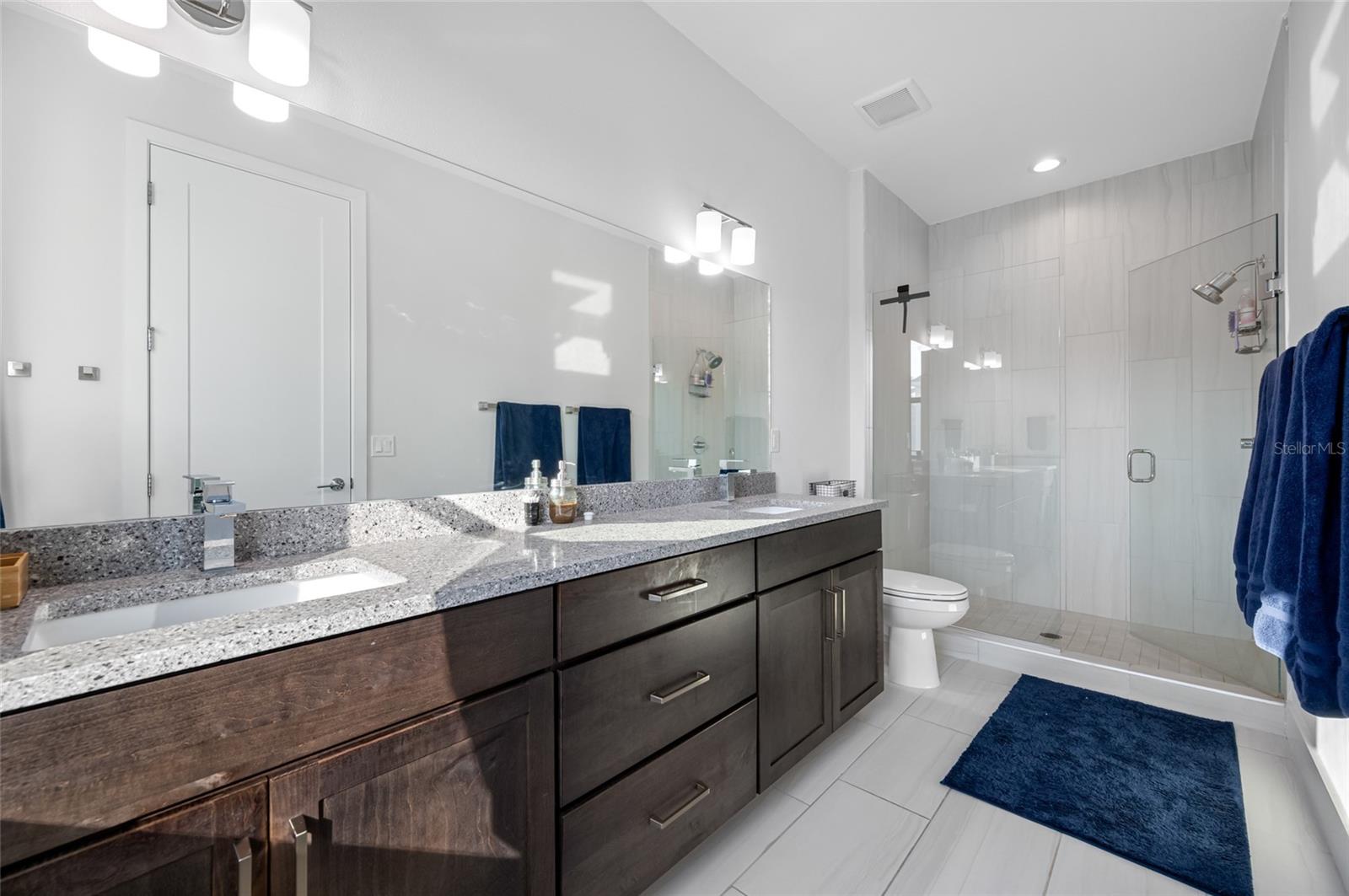 Large primary suite features 10ft ceilings, walk-in closet, ensuite bathroom with dual vanity and walk-in shower. Third Floor