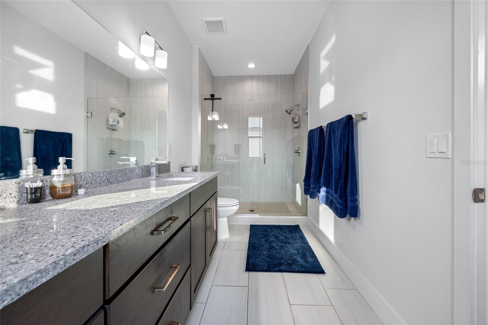 Large primary suite features 10ft ceilings, walk-in closet, ensuite bathroom with dual vanity and walk-in shower. Third Floor