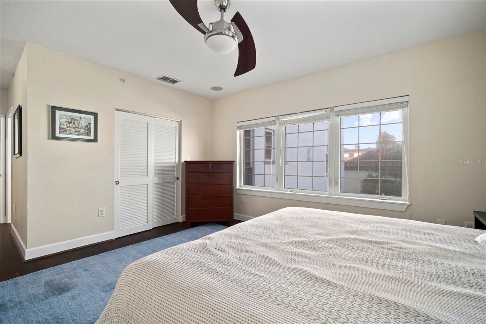 Primary Bedroom looking to closet. Plantation shutters have been ordered.