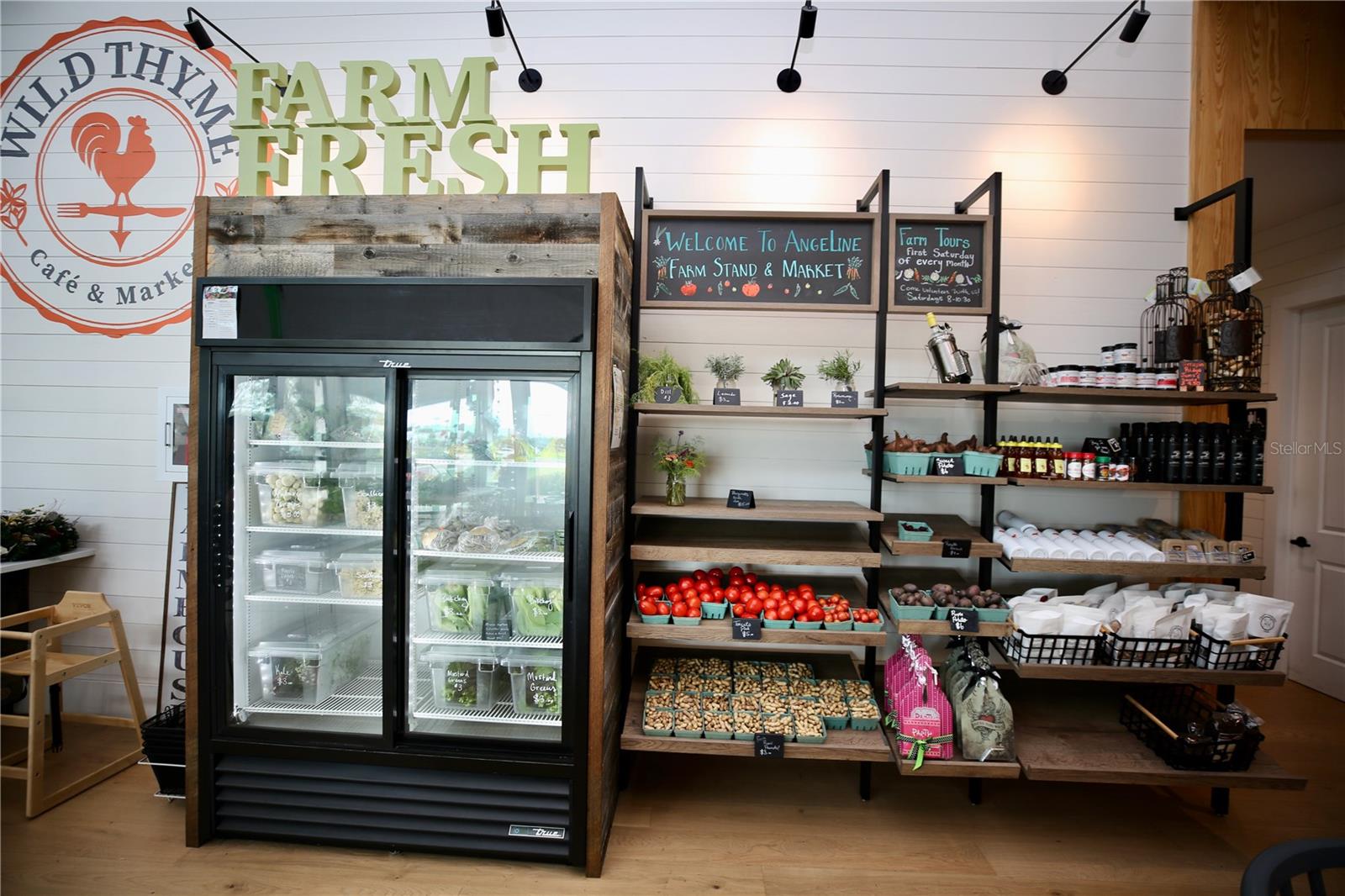 fresh produce sold in the deli/"Wylde Thime" cafe