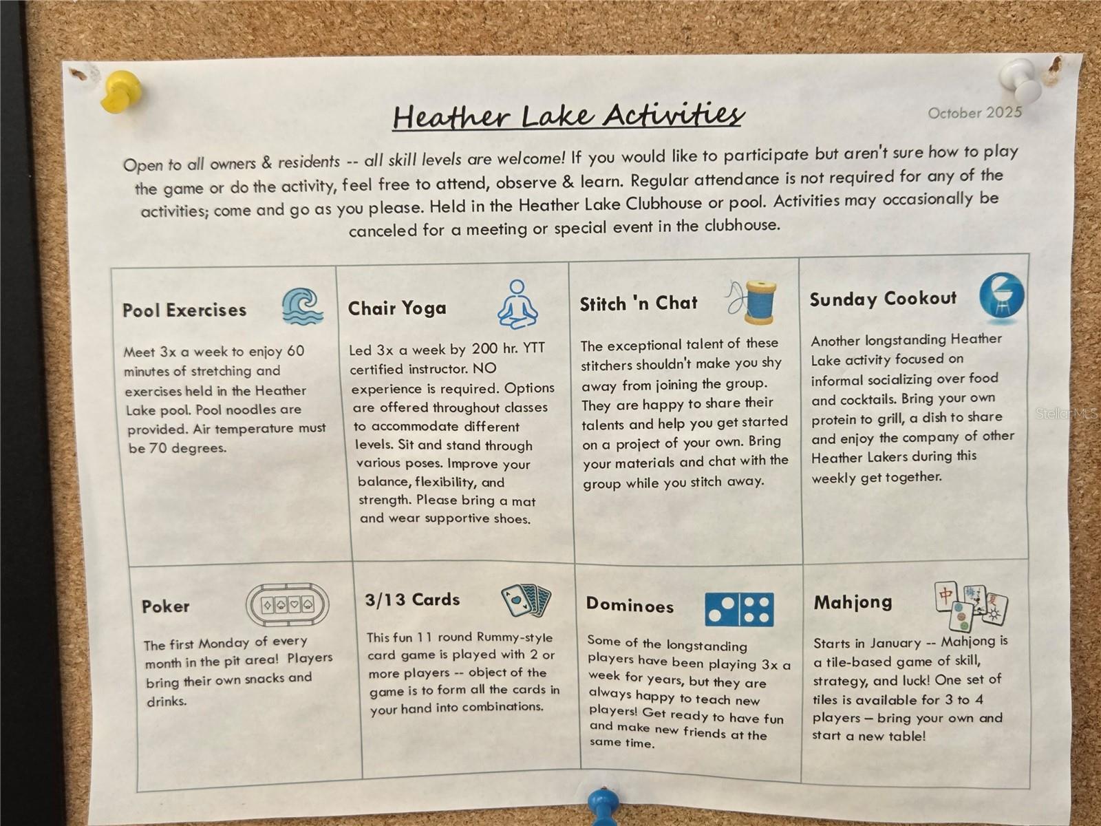 Monthly activities calendar