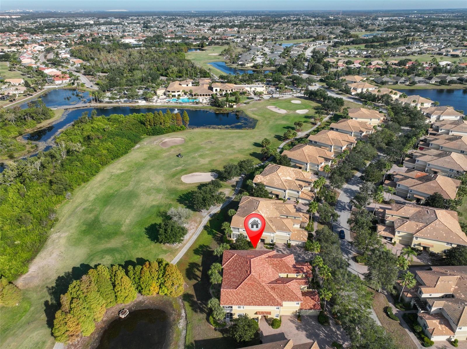 Arial View - Notice club house at the top of the picture.  It is a 3-4 minute walk to the club house.