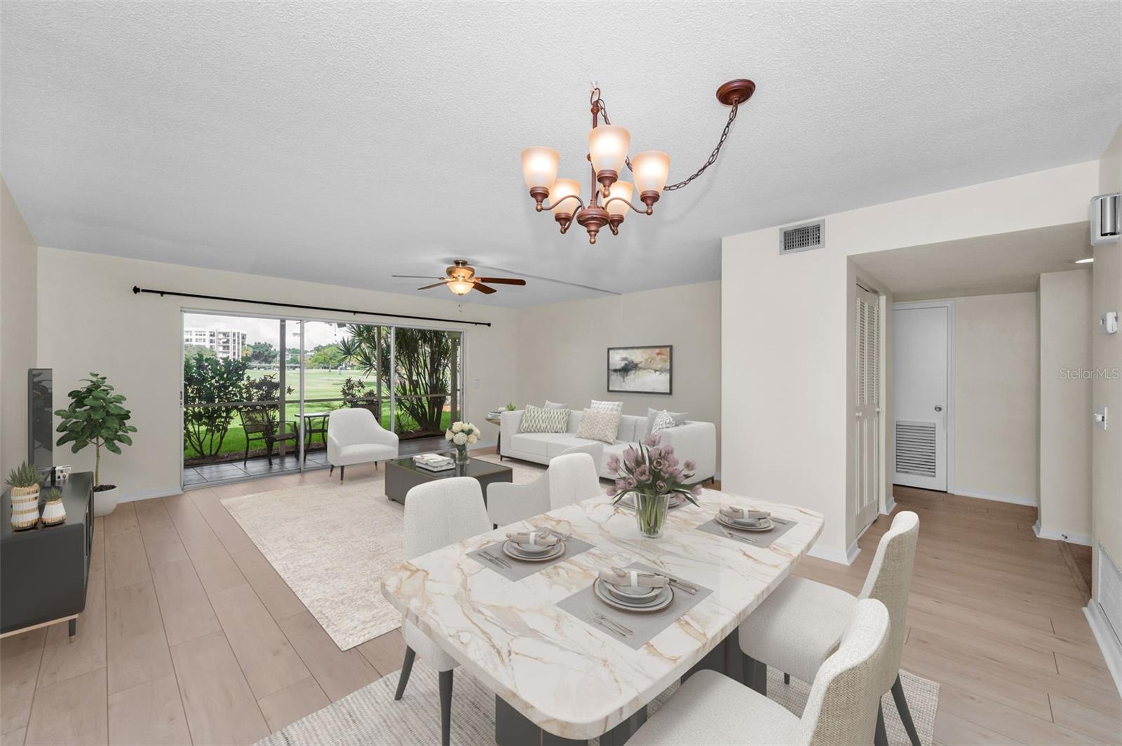 Living Room / Dining area and front entry hall