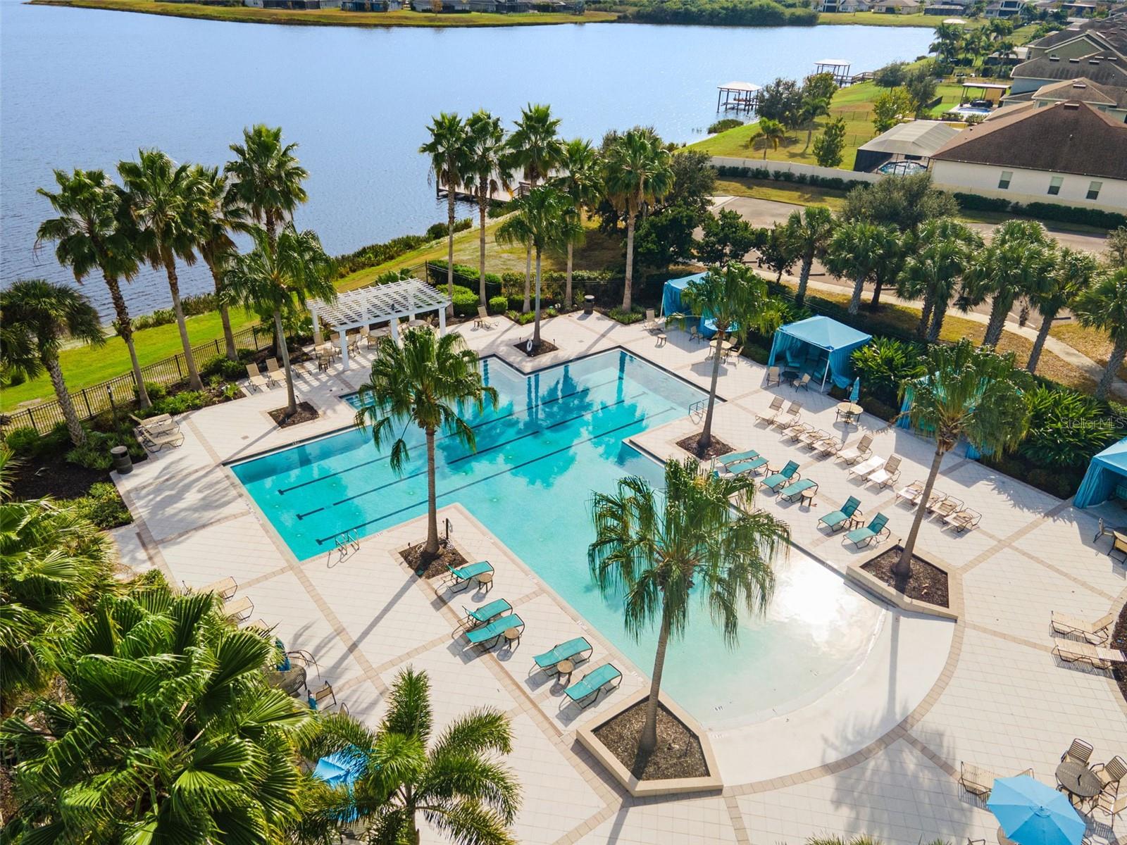 Aerial view of Lucaya Lake and resort-style pool