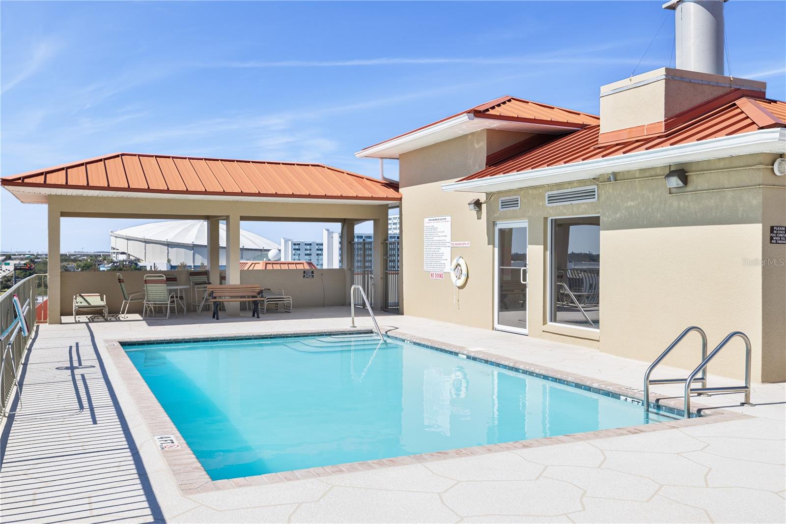 rooftop pool with views from Tropicana Field to Tampa Bay