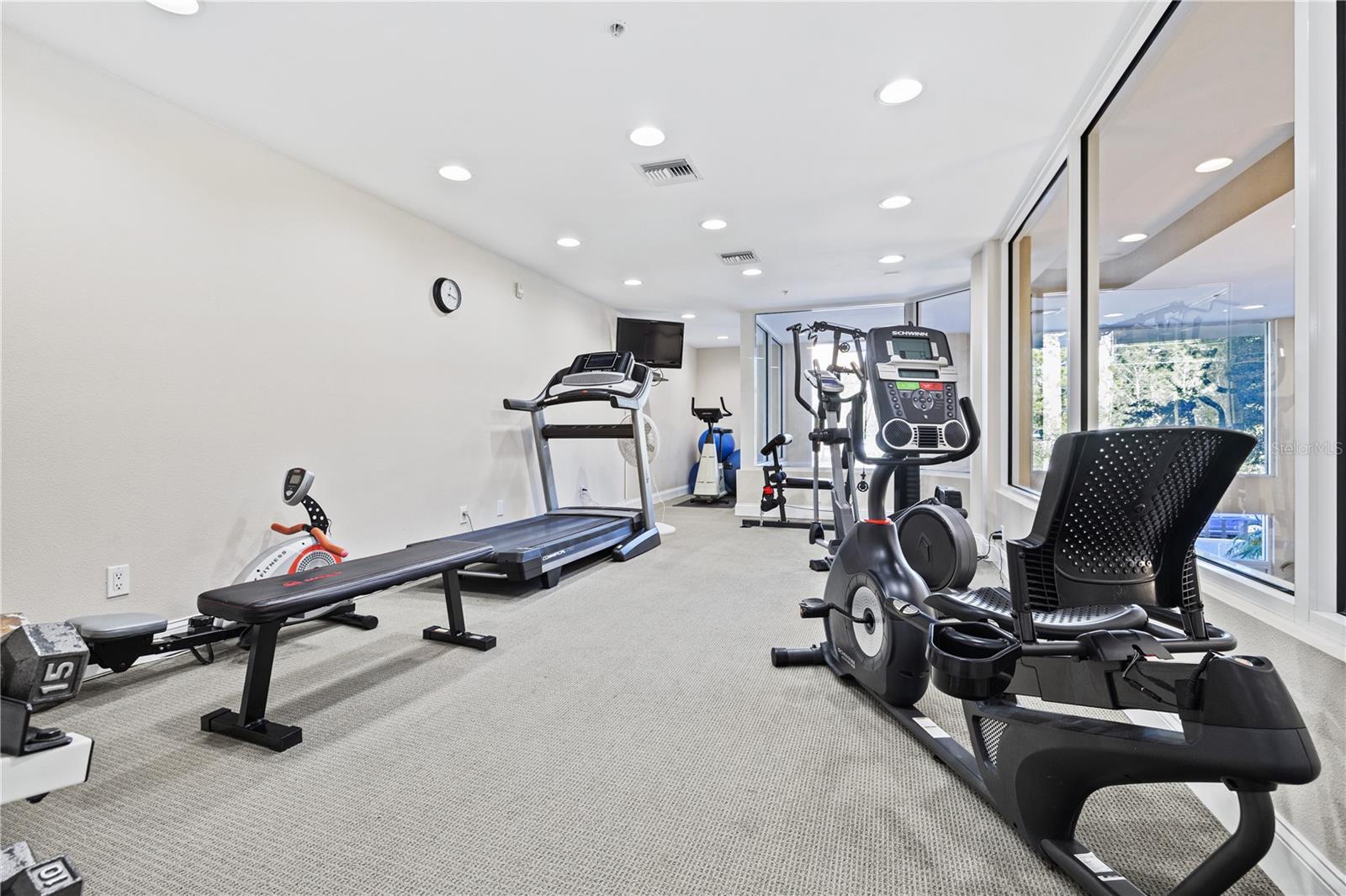 Fitness center located in lobby mezzanine