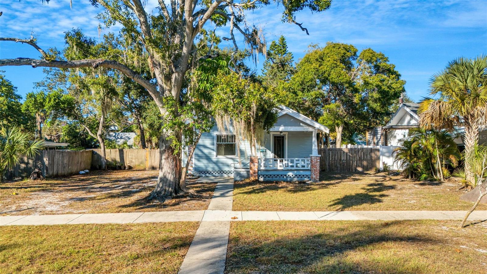 Front of home, front porch, side walk