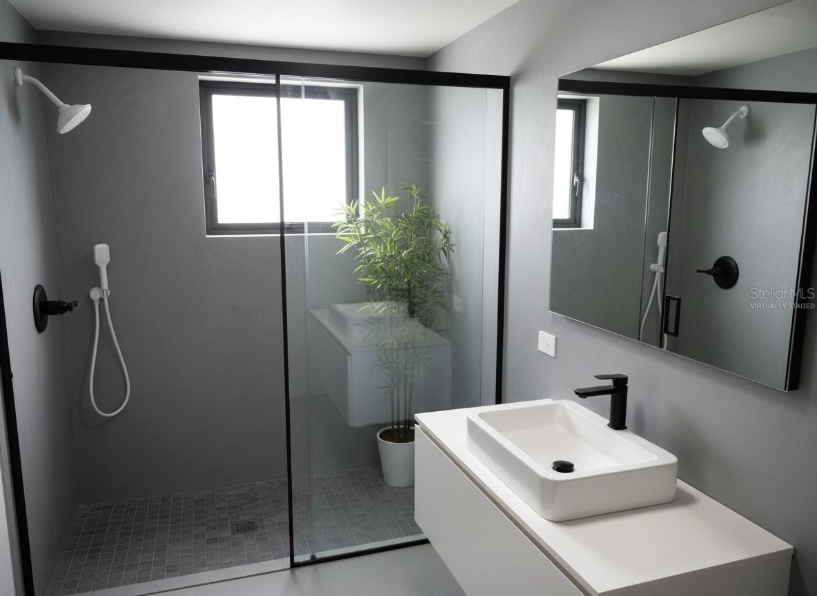 Virtually staged Primary bathroom