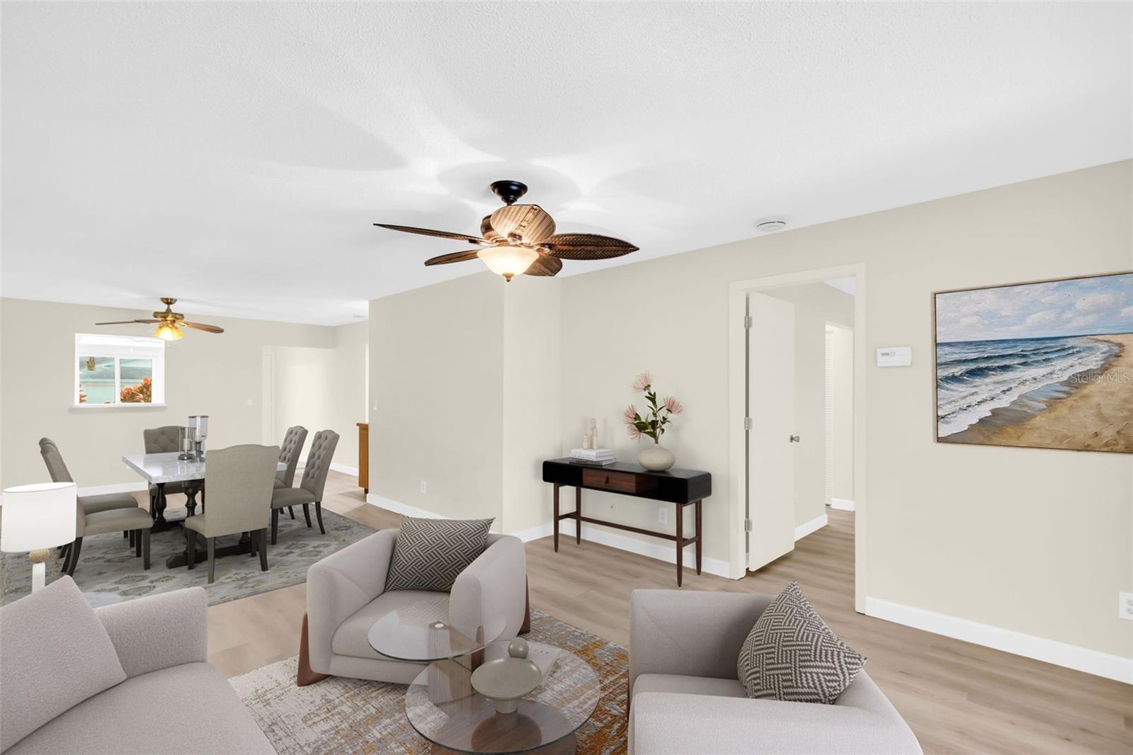 New fans/fixtures, paint, flooring & baseboards~