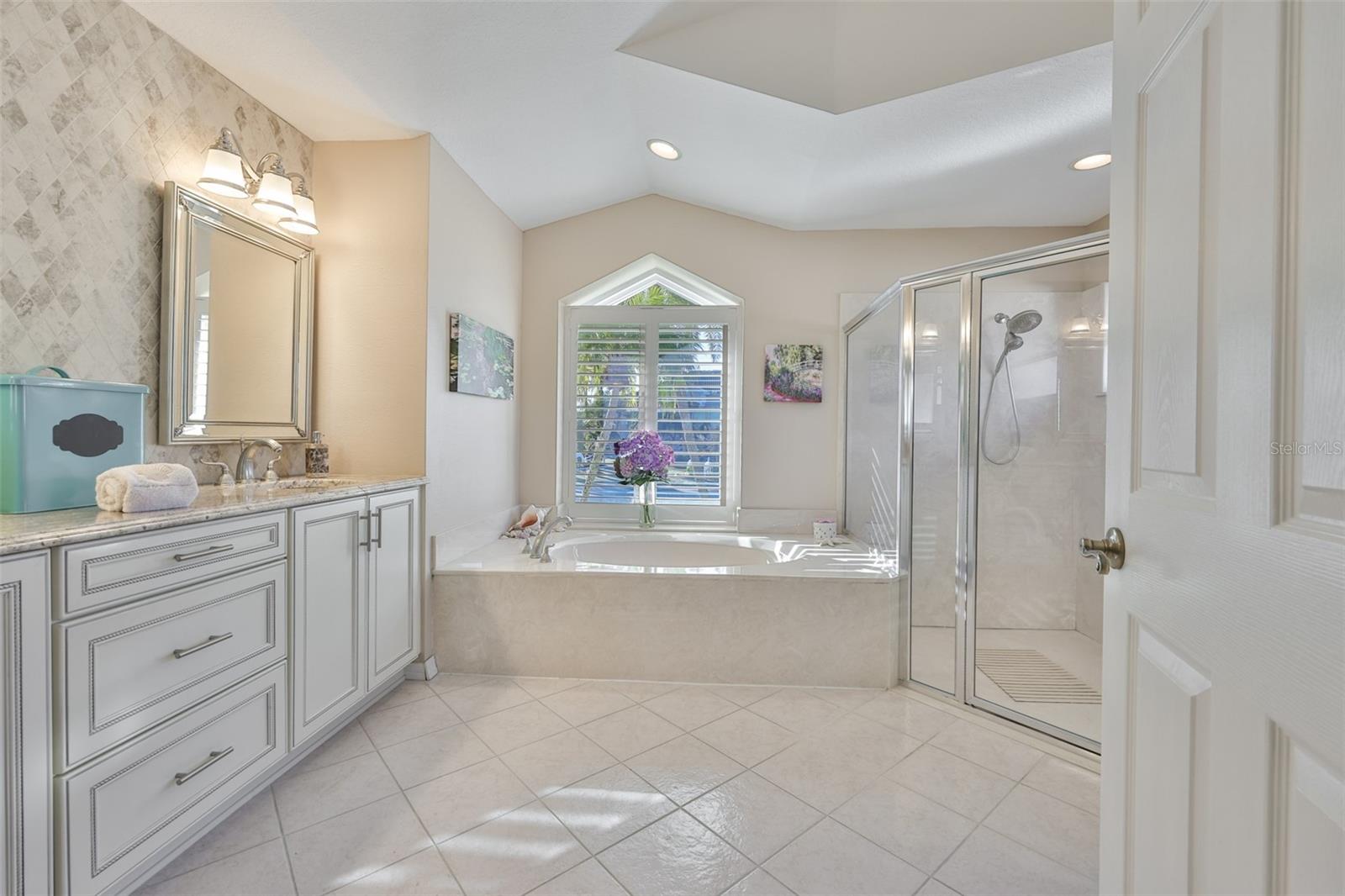 Primary Bath, High Double Vanity, Large Walk-In Shower & Soaking Tub
