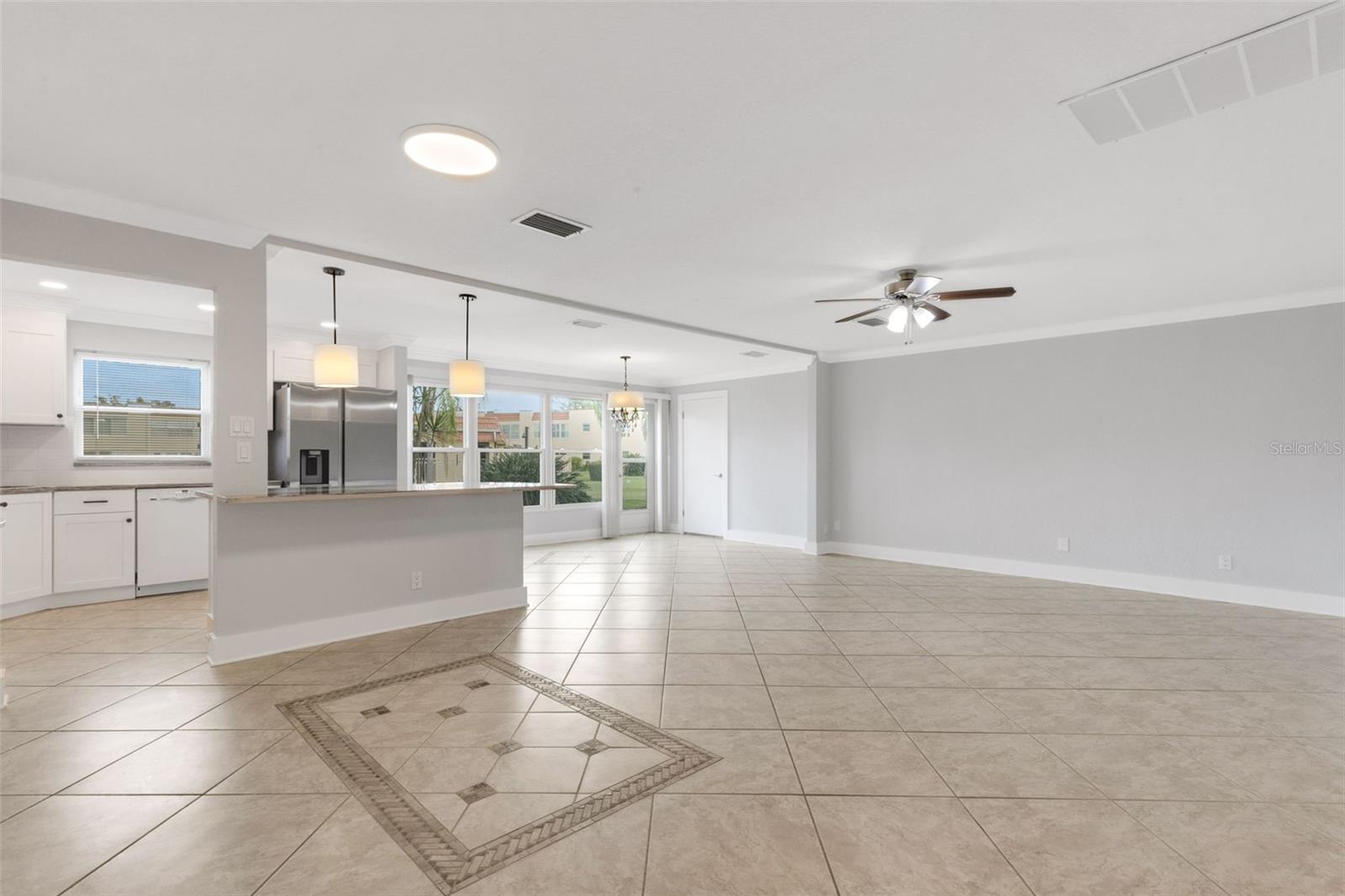 Great Room Plan with Island Kitchen, Florida Room and Dining Area