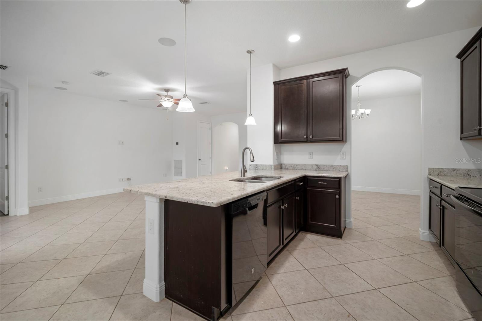 Kitchen looking into dining room.
